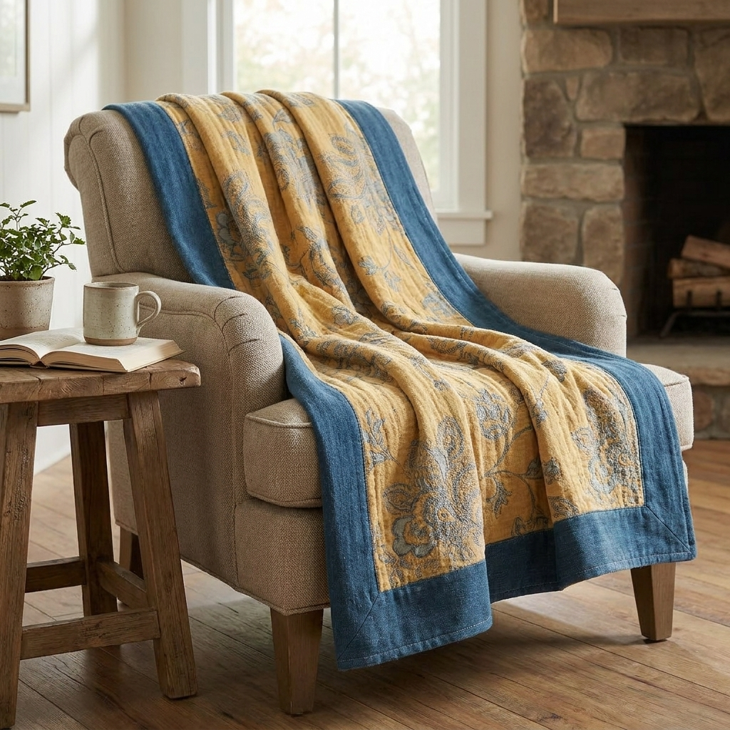 Velo Five-Layer Floral Muslin Gauze Throw for Bedroom & Living Room