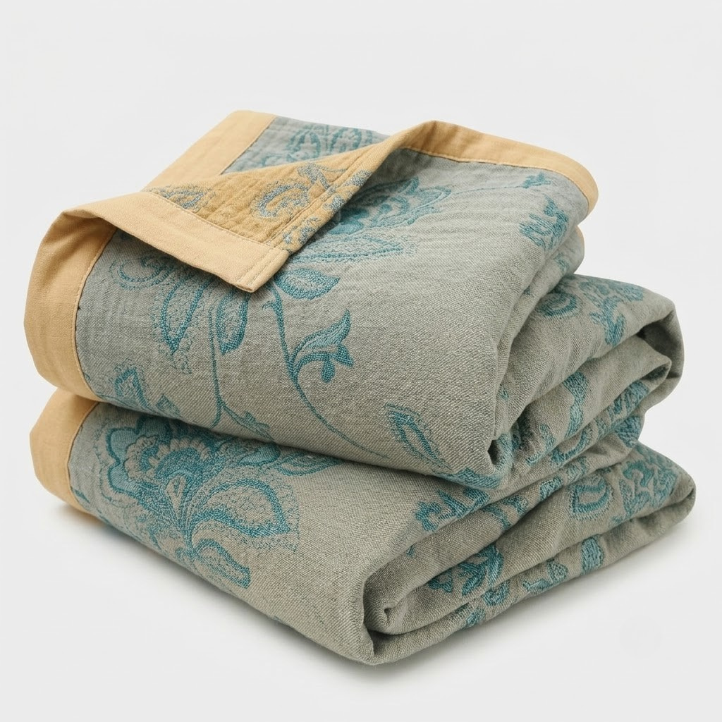 Velo Five-Layer Floral Muslin Gauze Throw for Bedroom & Living Room
