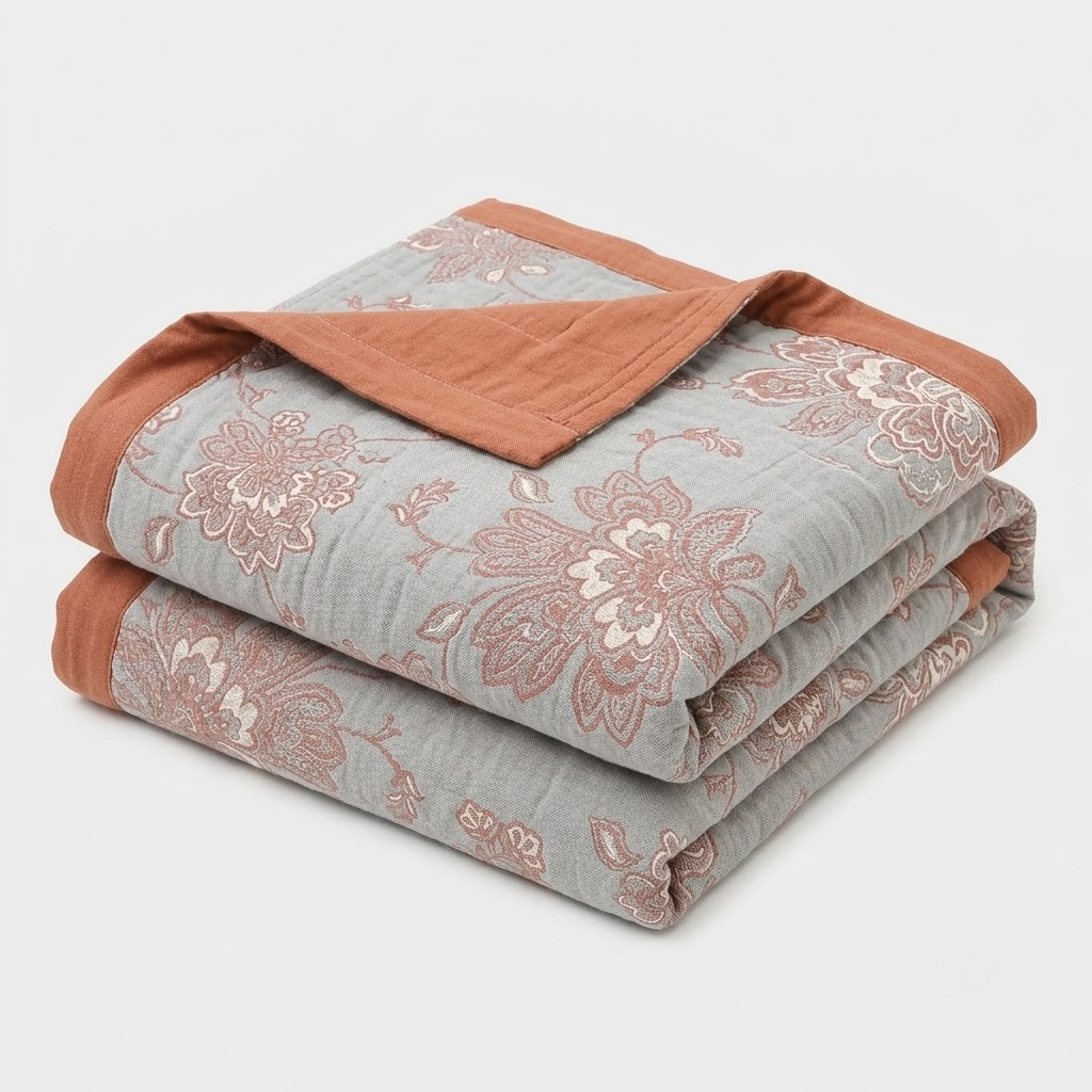 Velo Five-Layer Floral Muslin Gauze Throw for Bedroom & Living Room
