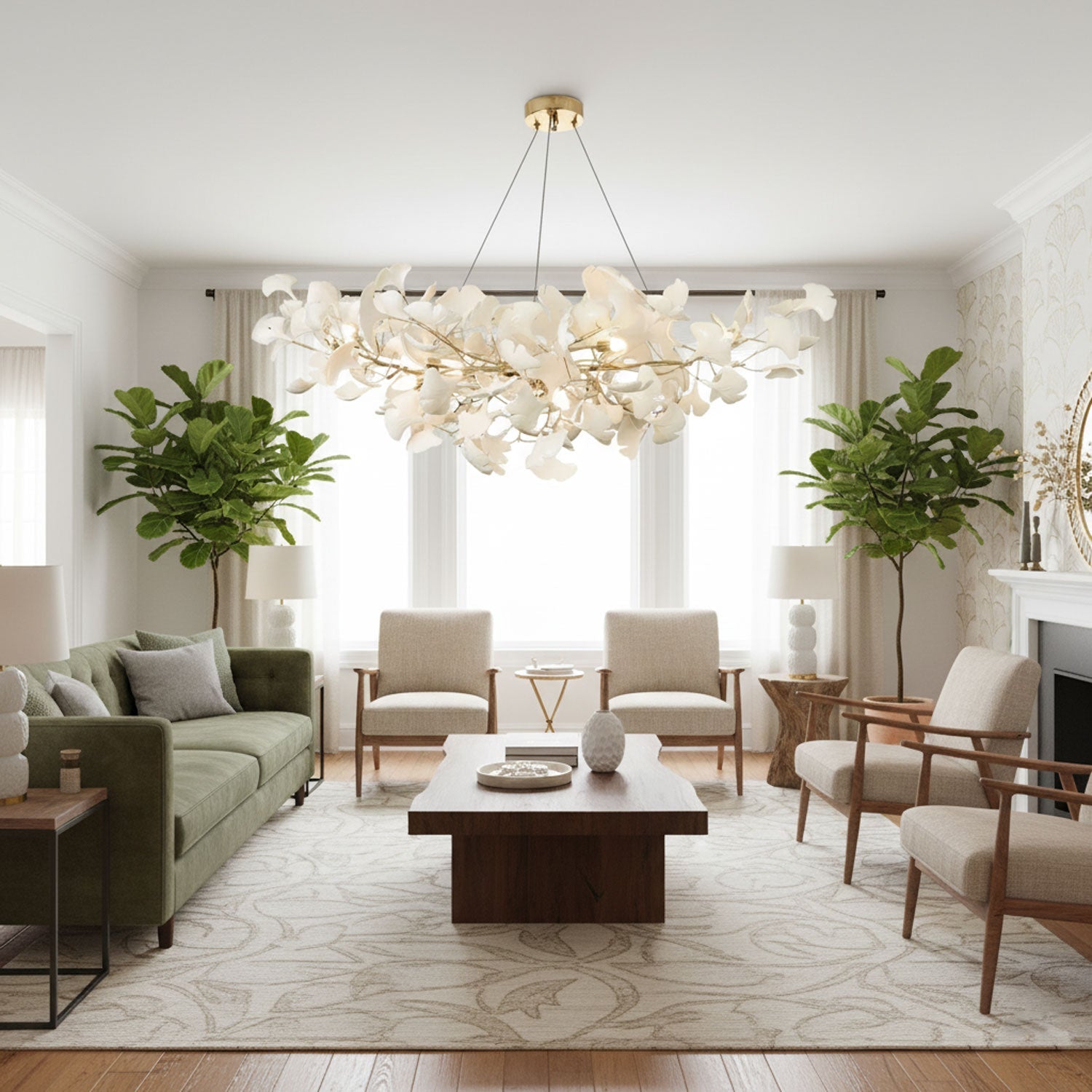 Icho Handcrafted Porcelain Ginkgo Chandelier for Dining & Living Room