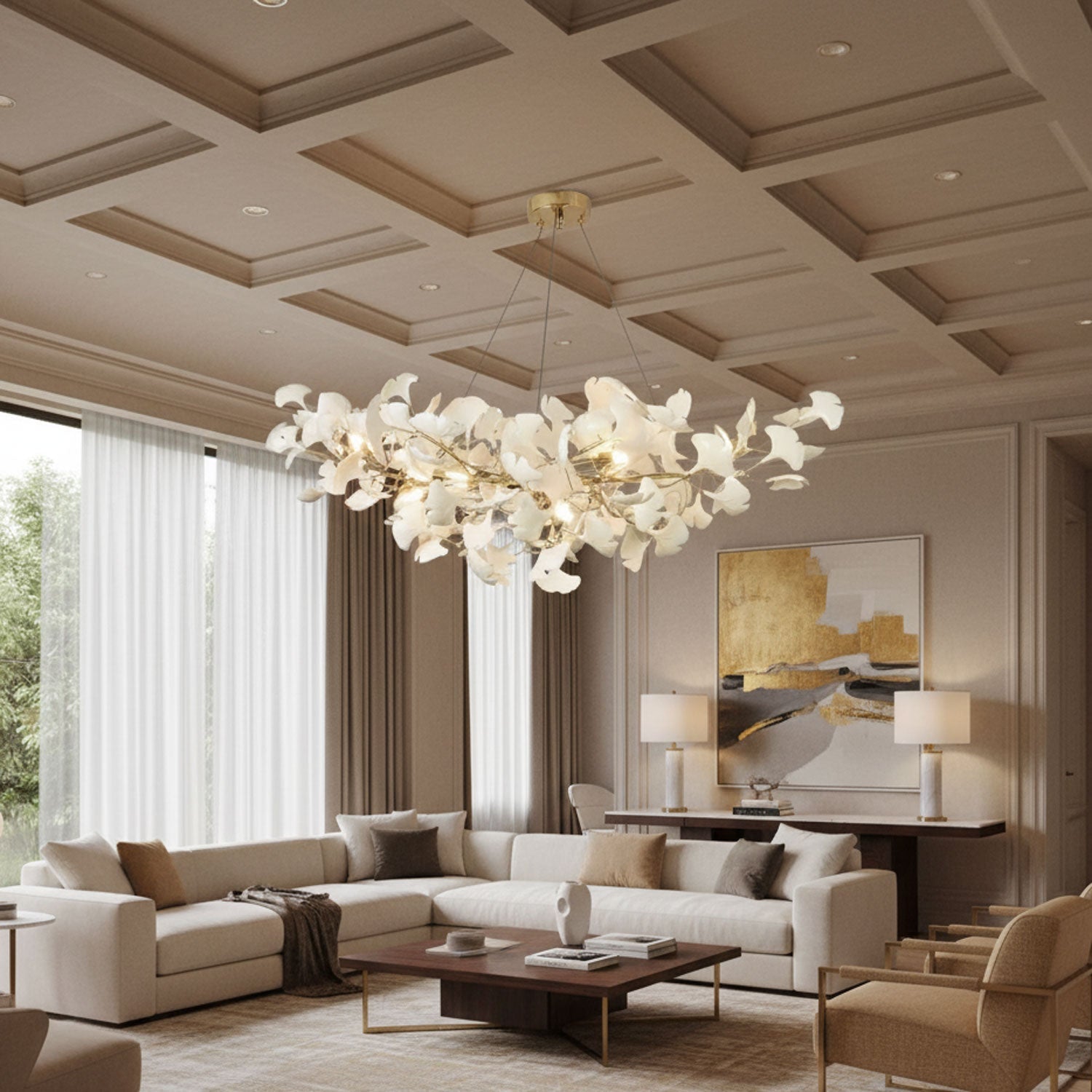 Icho Handcrafted Porcelain Ginkgo Chandelier for Dining & Living Room