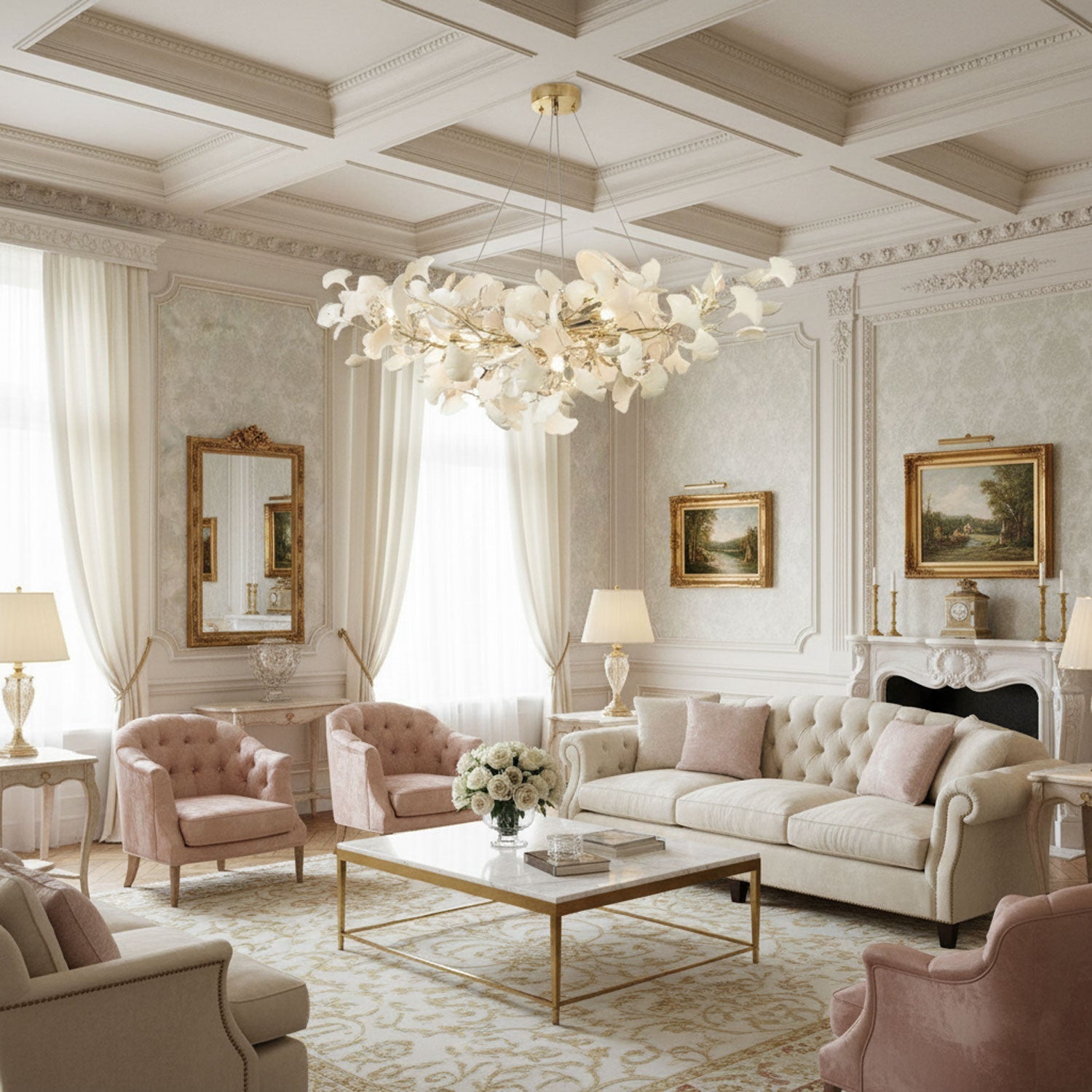 Icho Handcrafted Porcelain Ginkgo Chandelier for Dining & Living Room