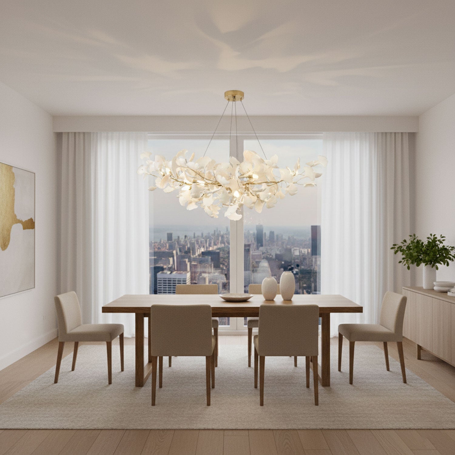 Icho Handcrafted Porcelain Ginkgo Chandelier for Dining & Living Room
