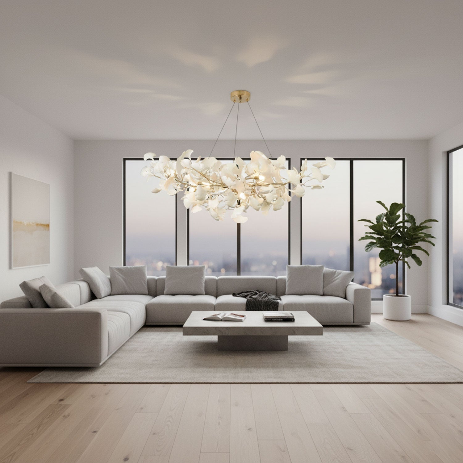 Icho Handcrafted Porcelain Ginkgo Chandelier for Dining & Living Room