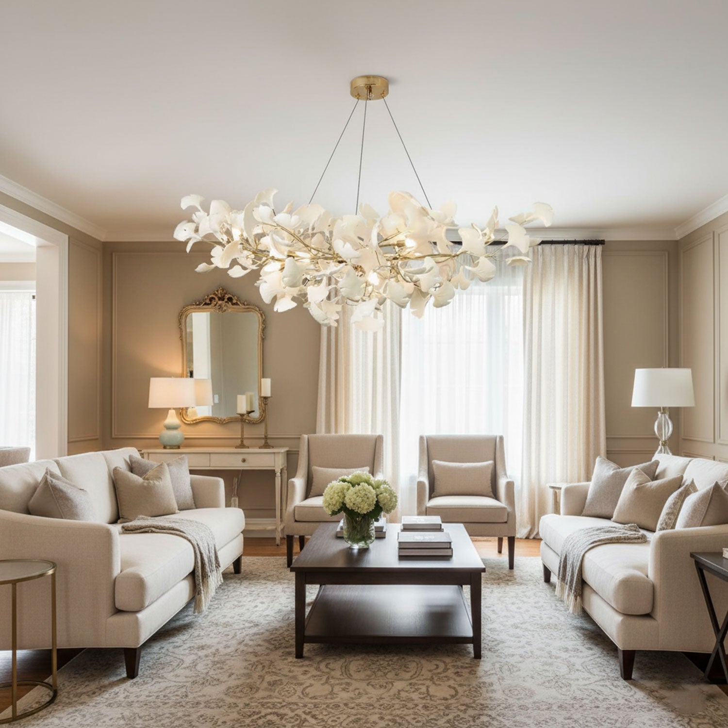 Icho Handcrafted Porcelain Ginkgo Chandelier for Dining & Living Room