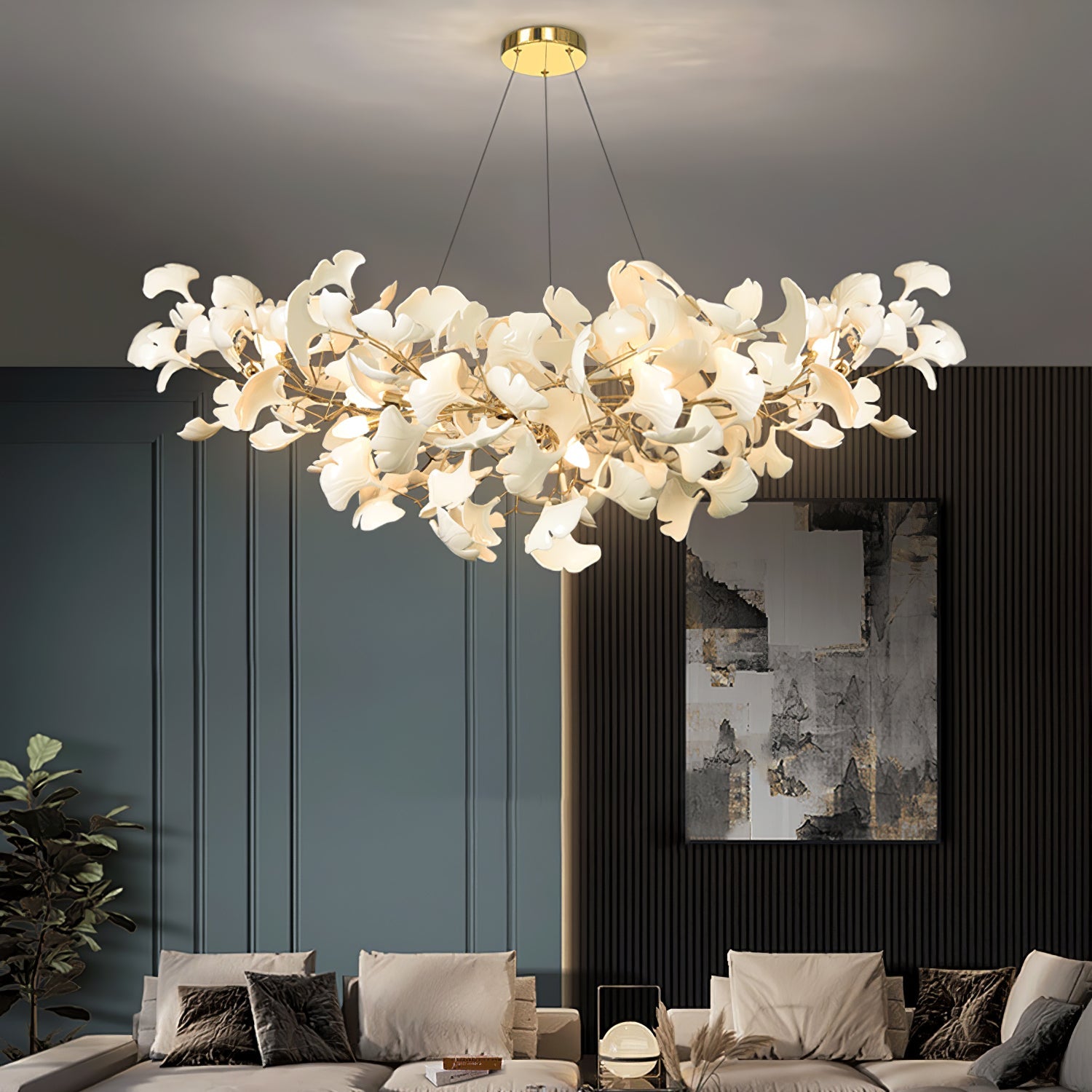 Icho Handcrafted Porcelain Ginkgo Chandelier for Dining & Living Room