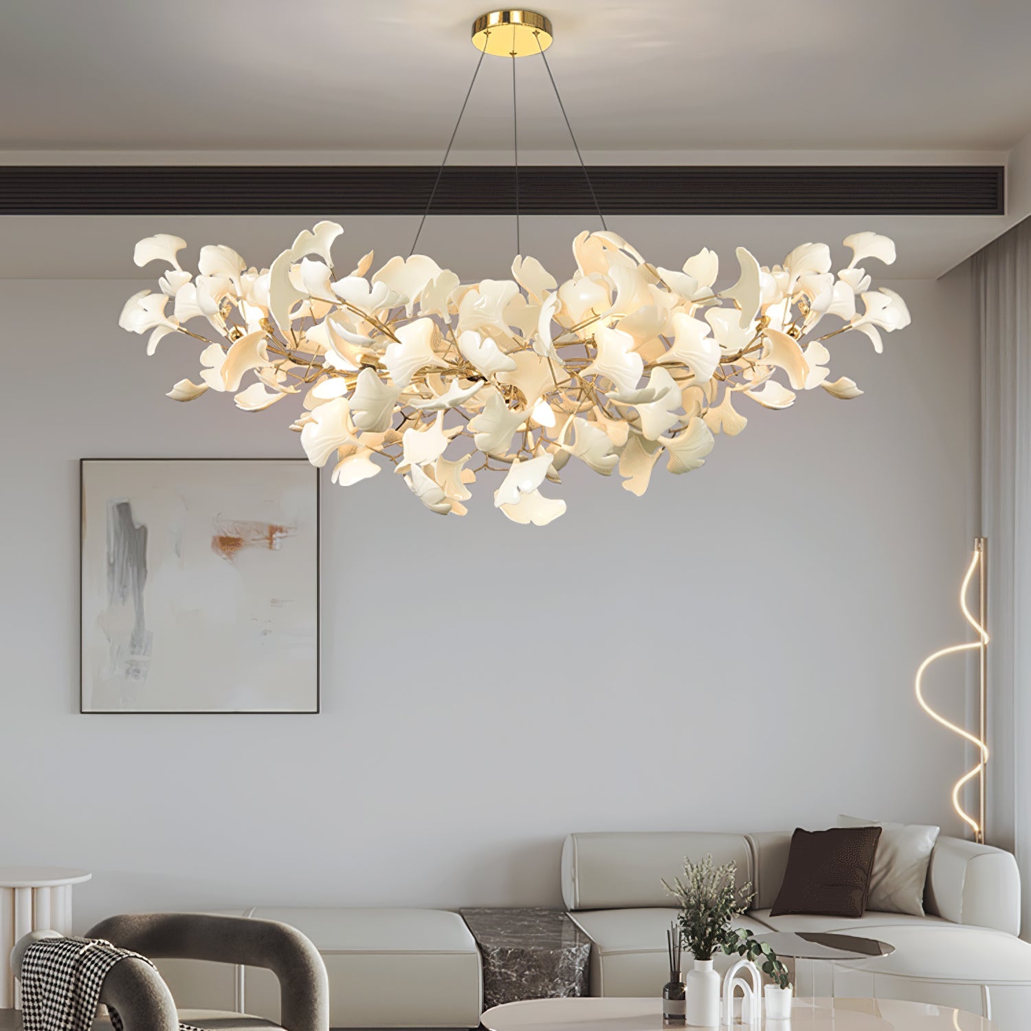 Icho Handcrafted Porcelain Ginkgo Chandelier for Dining & Living Room