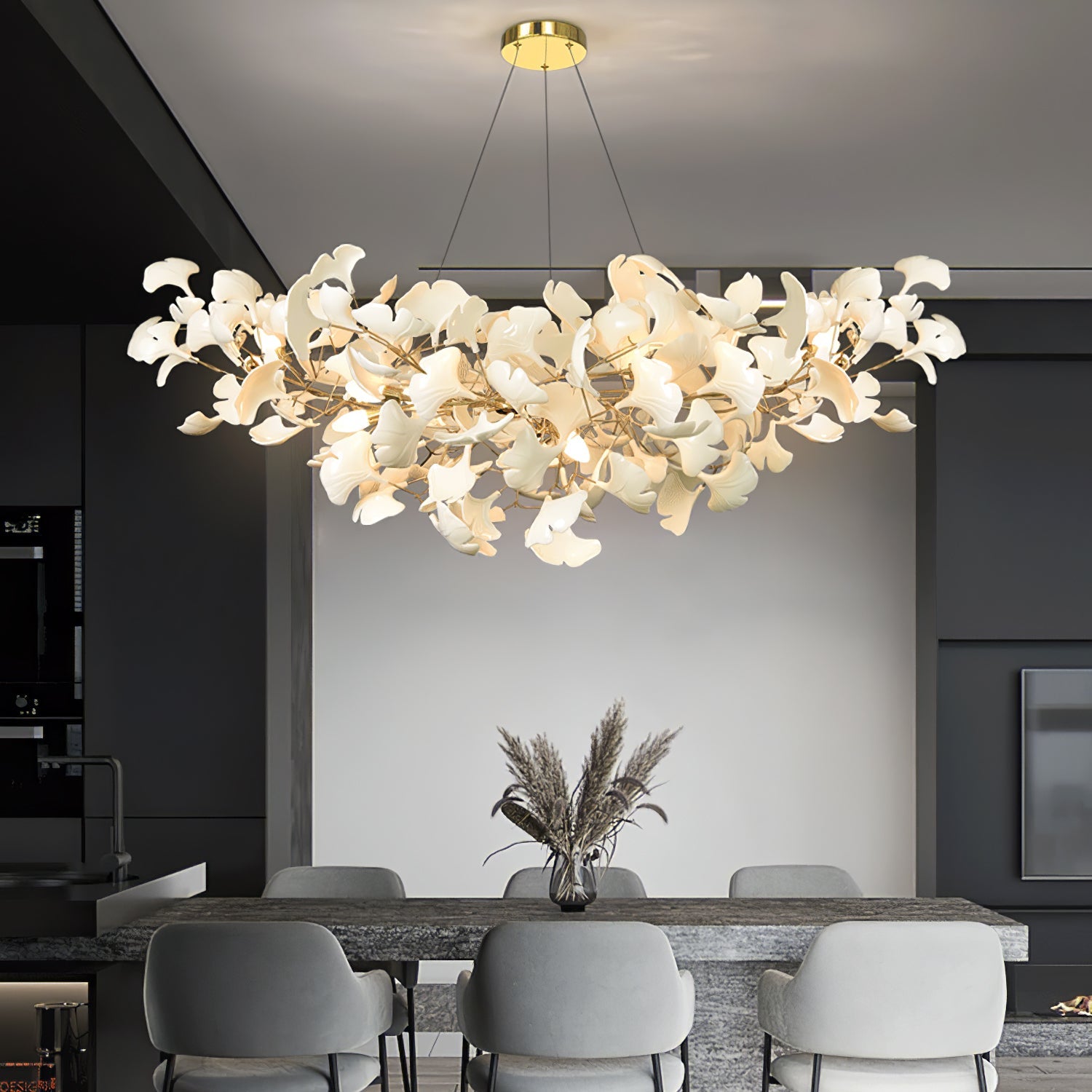 Icho Handcrafted Porcelain Ginkgo Chandelier for Dining & Living Room