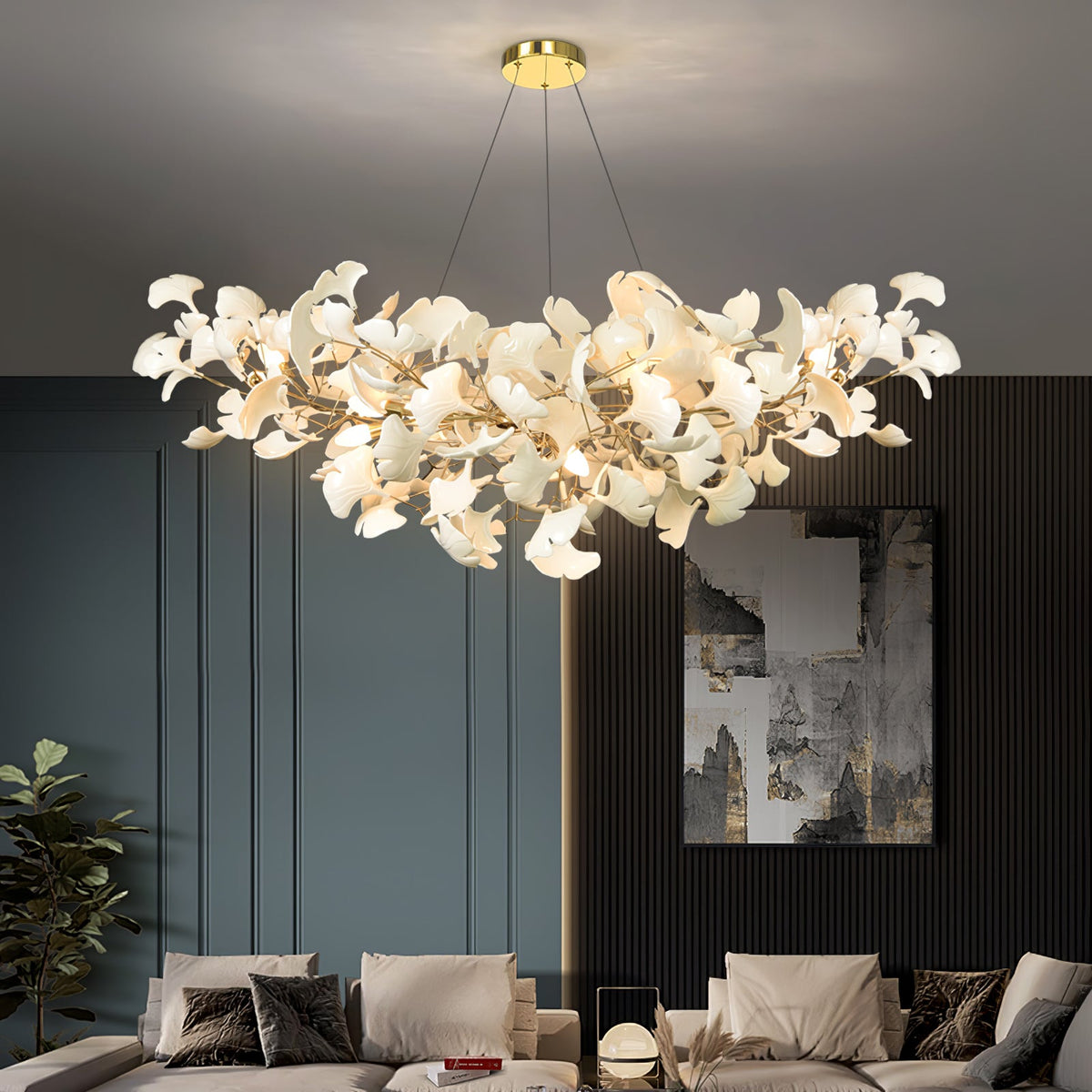 Icho Handcrafted Porcelain Ginkgo Chandelier for Dining & Living Room