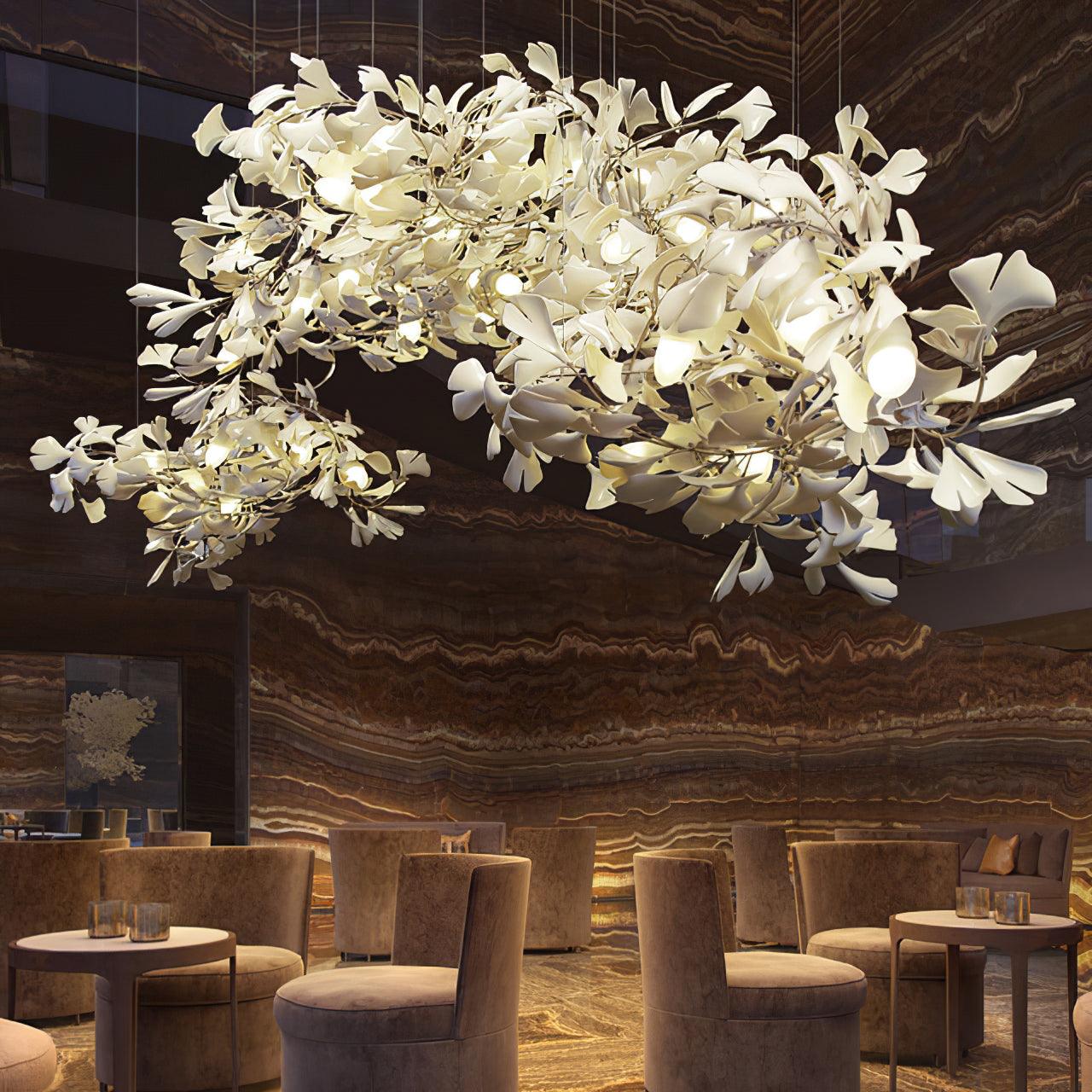 Icho Handcrafted Porcelain Ginkgo Chandelier for Dining & Living Room