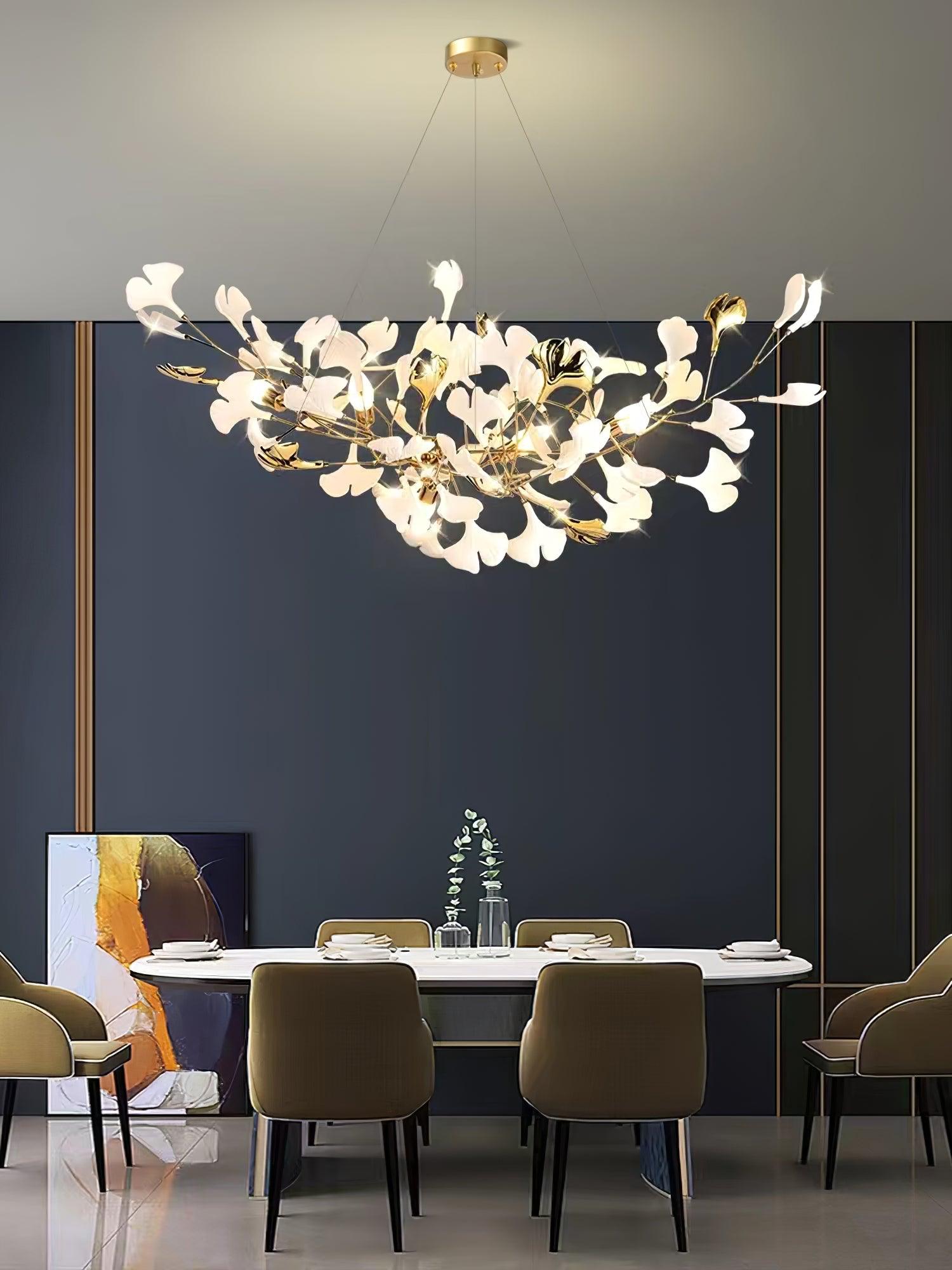 Icho Handcrafted Porcelain Ginkgo Chandelier for Dining & Living Room