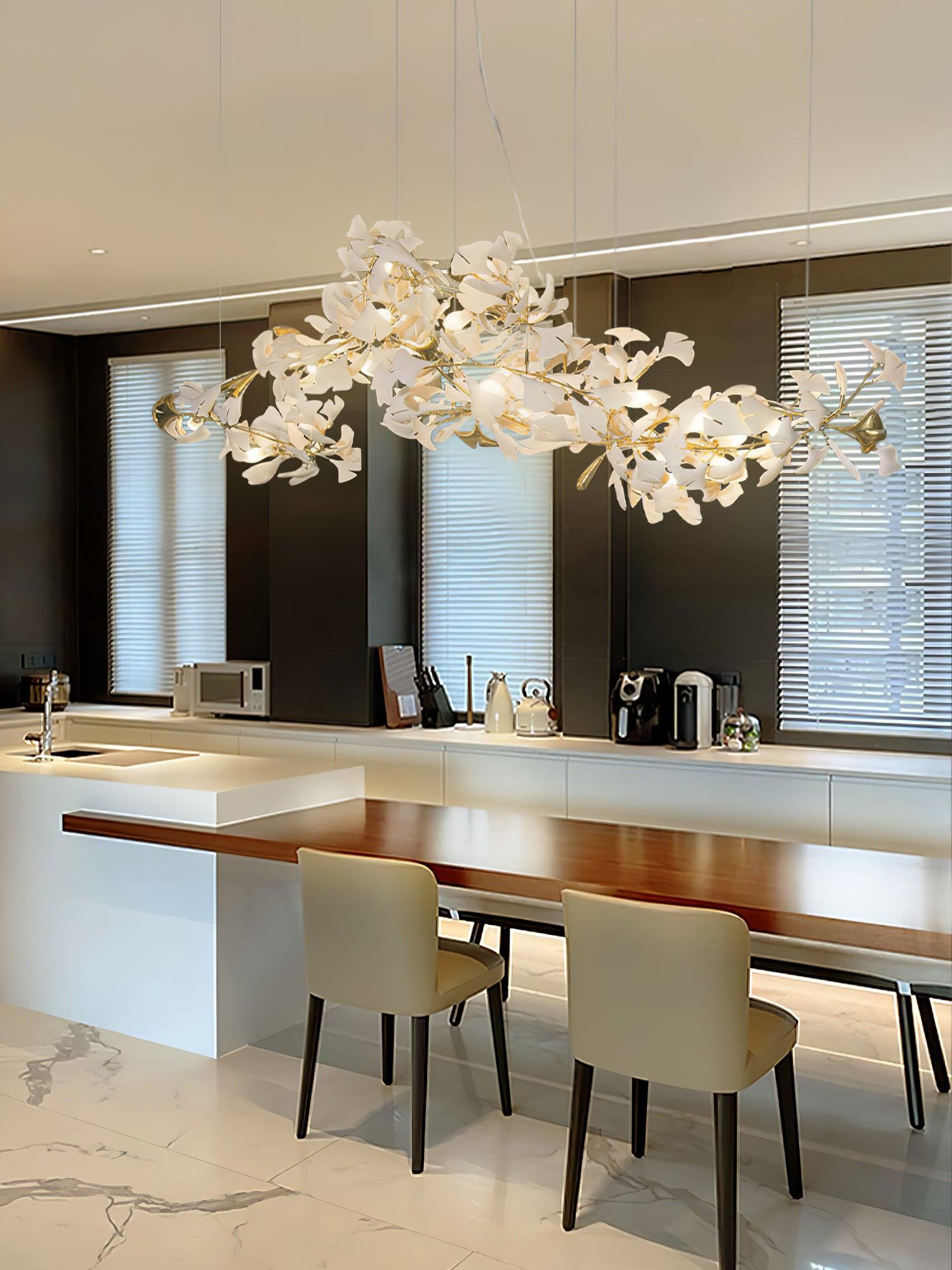 Icho Handcrafted Porcelain Ginkgo Chandelier for Dining & Living Room