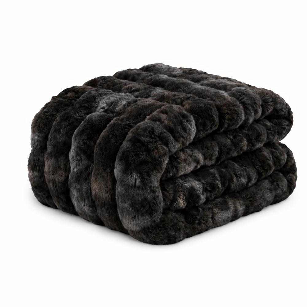 Vello Sculpted Ridgeline Faux Fur Throw Blanket for Sofa and Bedroom