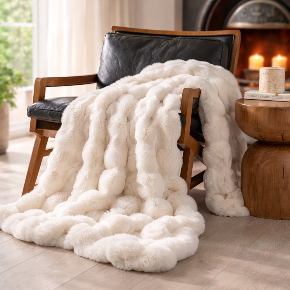 Vello Sculpted Ridgeline Faux Fur Throw Blanket for Sofa and Bedroom