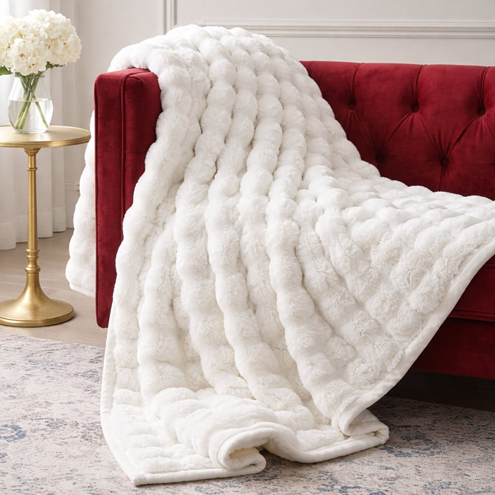 Vello Sculpted Ridgeline Faux Fur Throw Blanket for Sofa and Bedroom