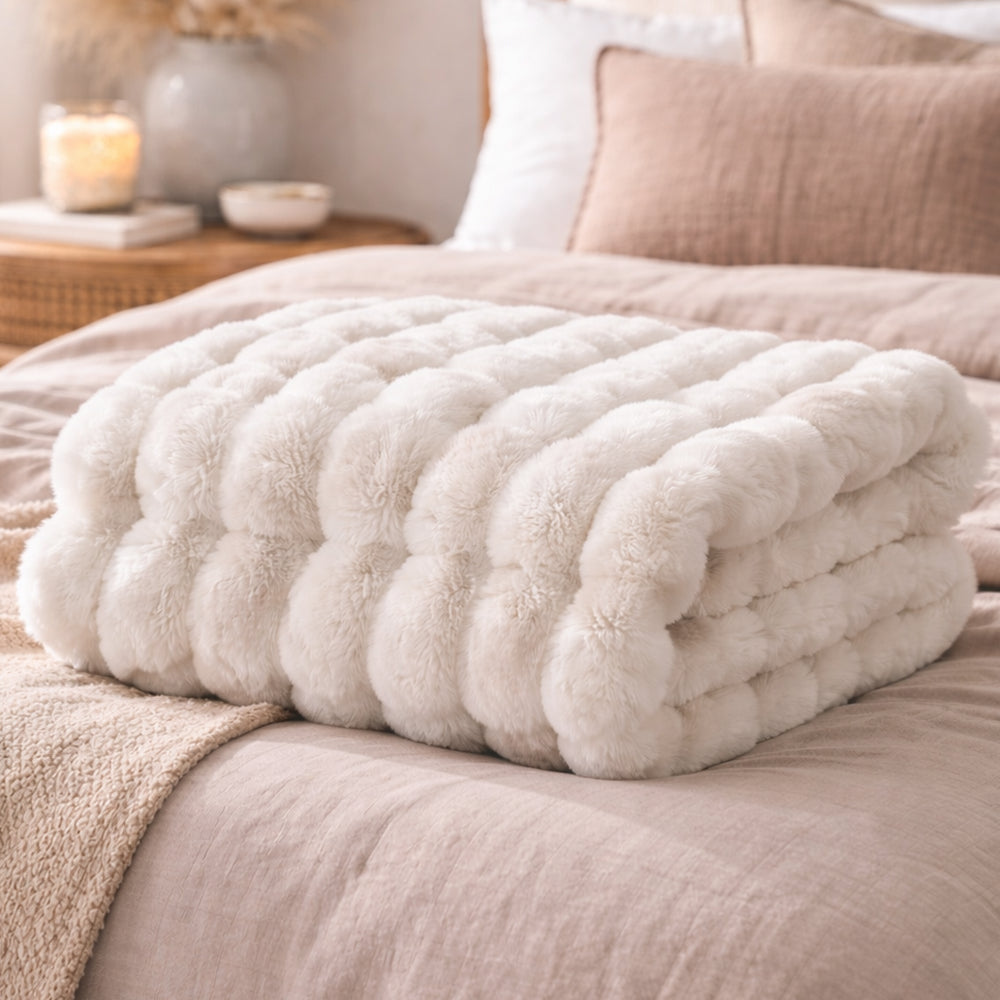 Vello Sculpted Ridgeline Faux Fur Throw Blanket for Sofa and Bedroom