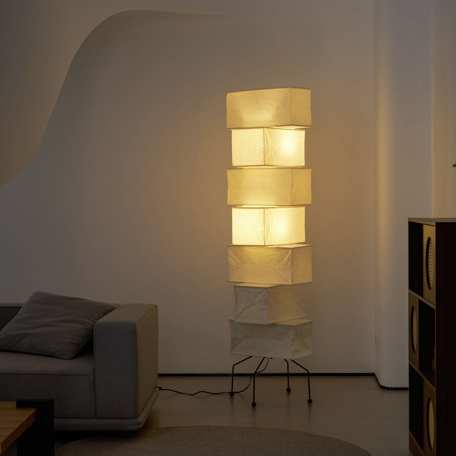 Sora Rice Stacked Paper Floor Lamp for Living Room & Bedroom