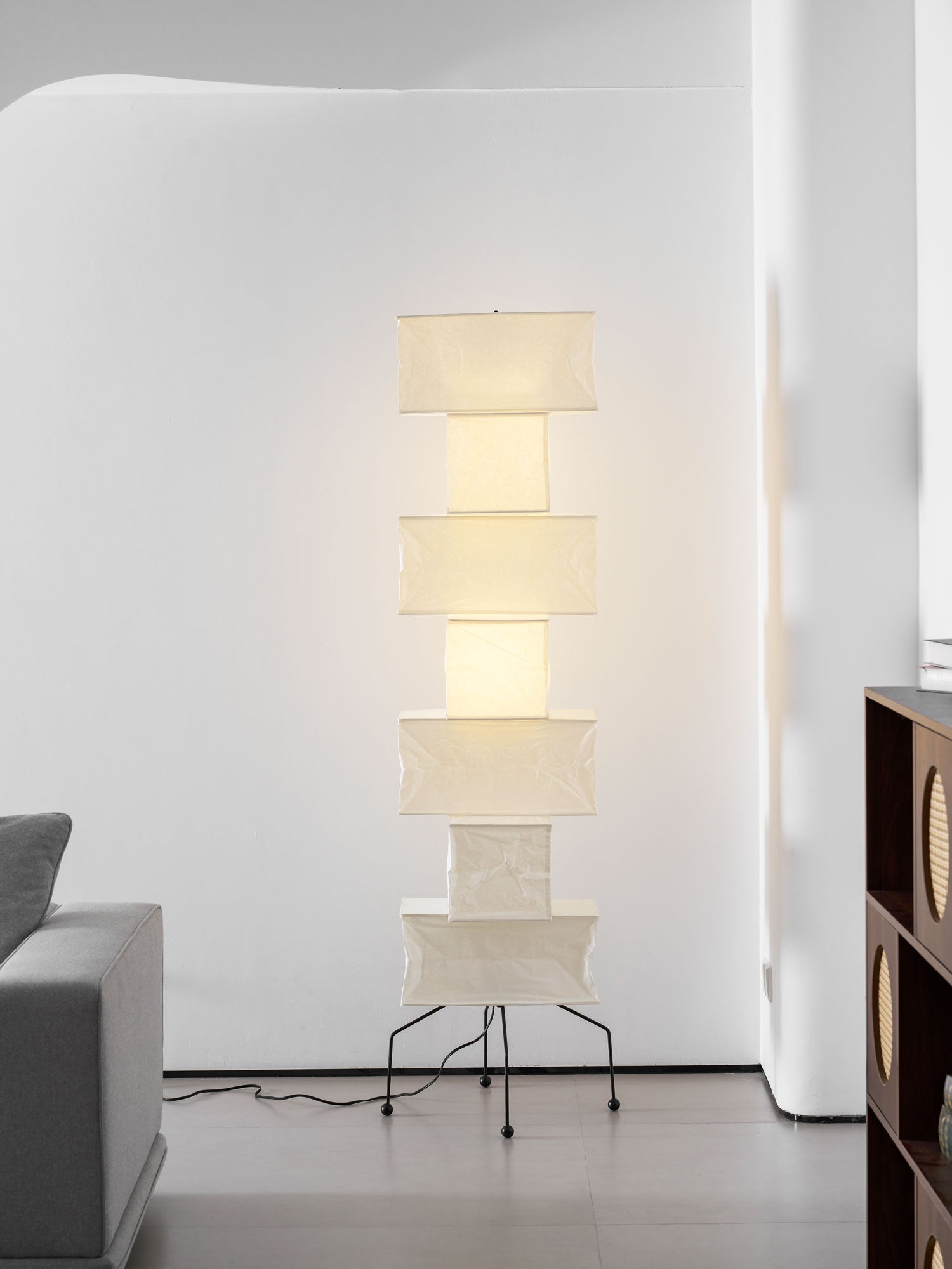 Sora Rice Stacked Paper Floor Lamp for Living Room & Bedroom