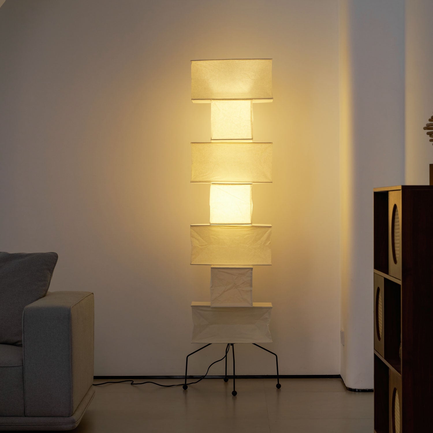 Sora Rice Stacked Paper Floor Lamp for Living Room & Bedroom