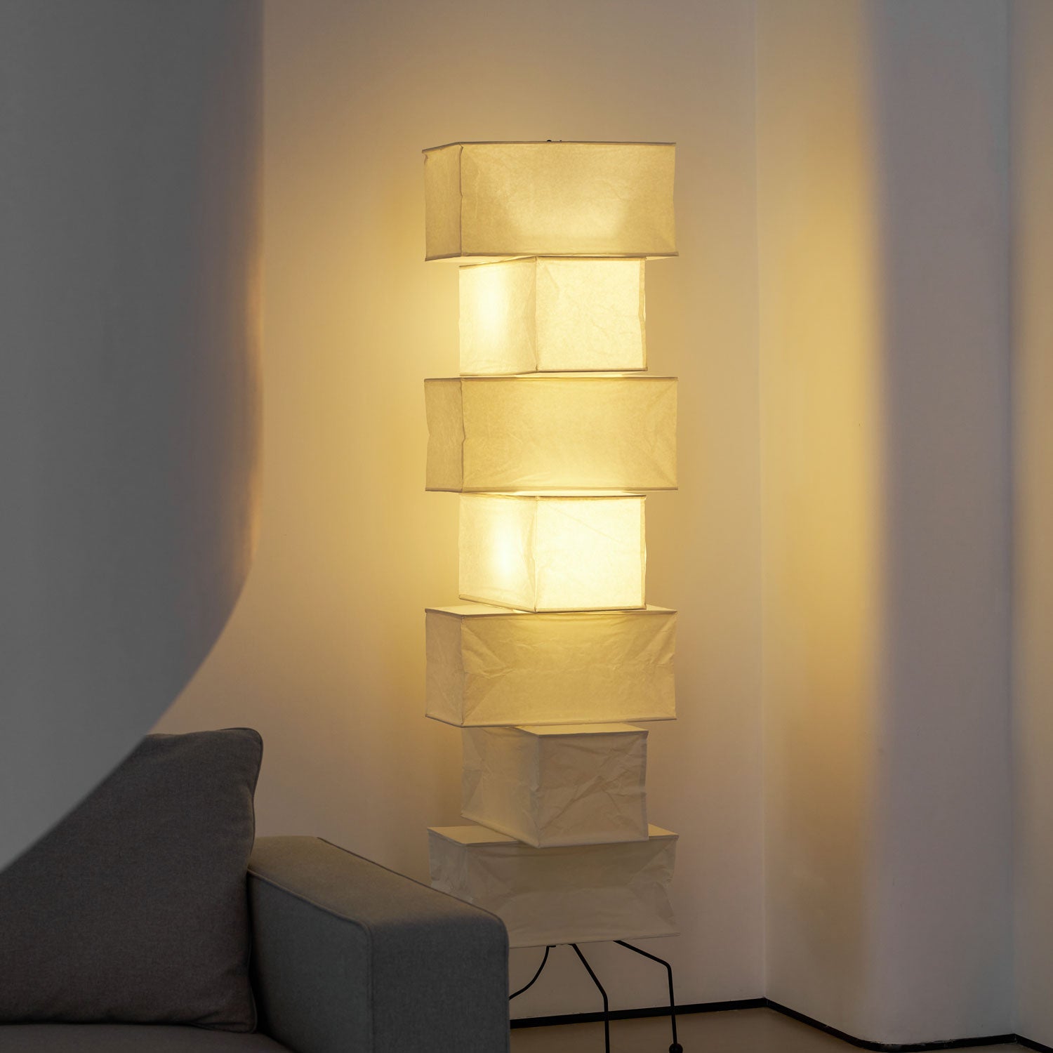 Sora Rice Stacked Paper Floor Lamp for Living Room & Bedroom