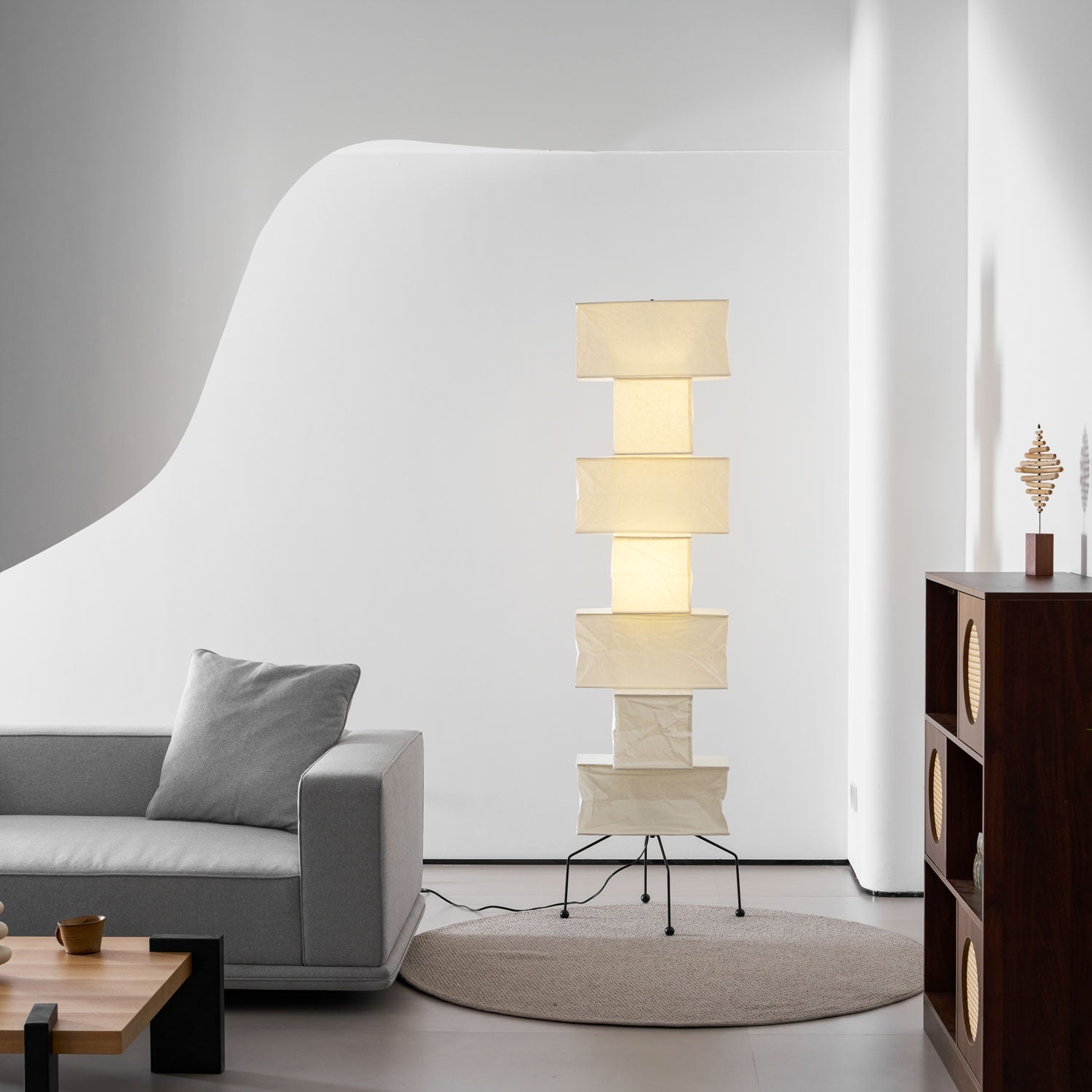 Sora Rice Stacked Paper Floor Lamp for Living Room & Bedroom