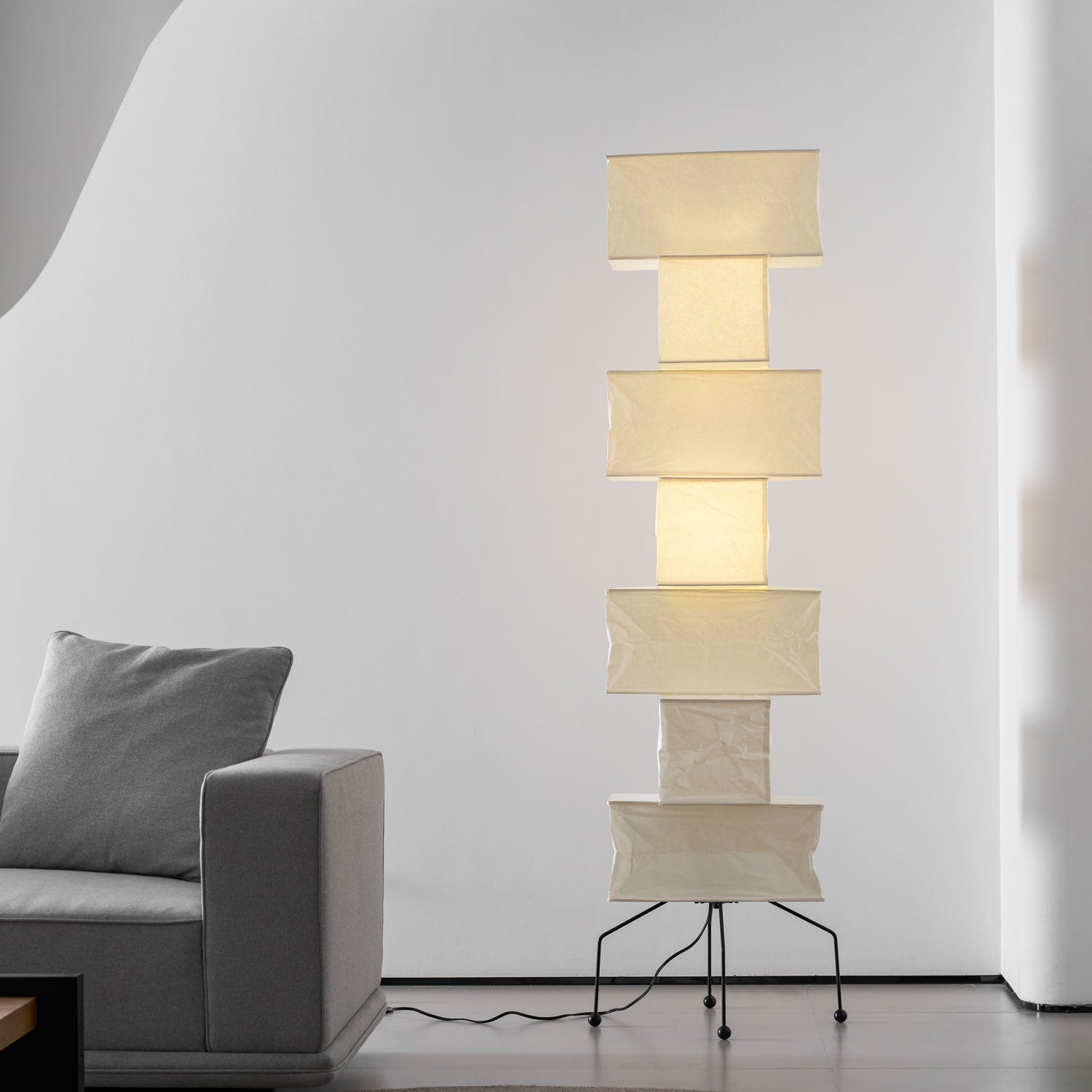 Sora Rice Stacked Paper Floor Lamp for Living Room & Bedroom