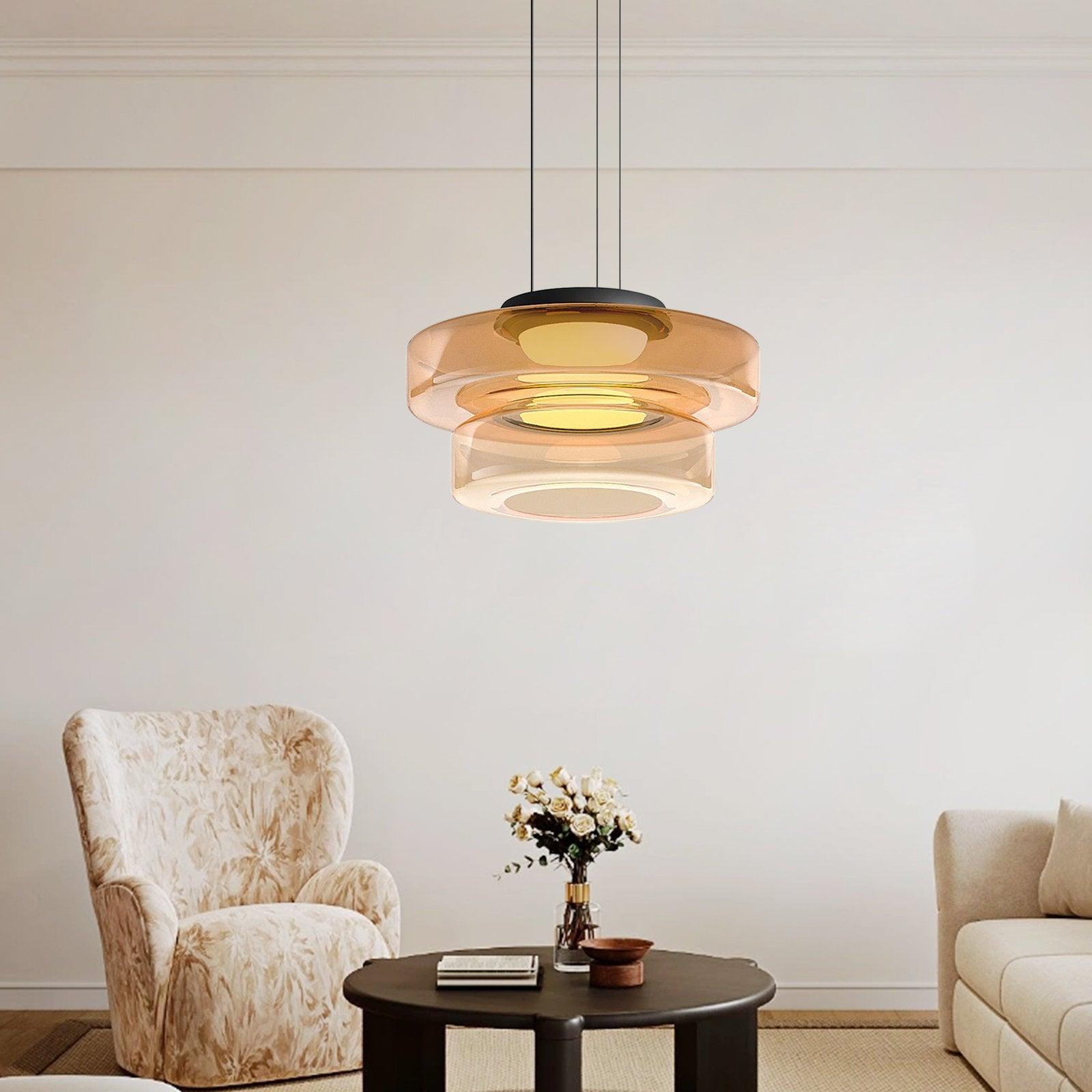 Strato Mouth-Blown Glass Disc Pendant Light for Dining & Living Room