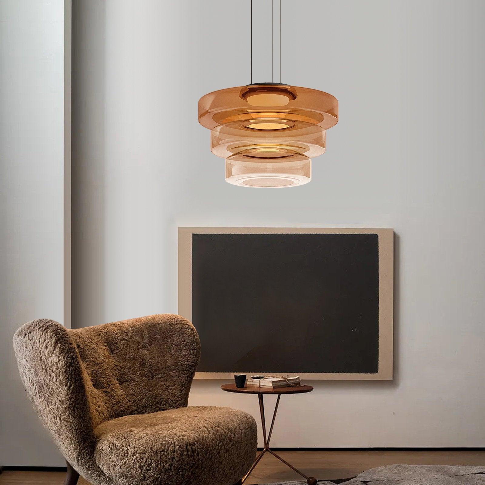 Strato Mouth-Blown Glass Disc Pendant Light for Dining & Living Room