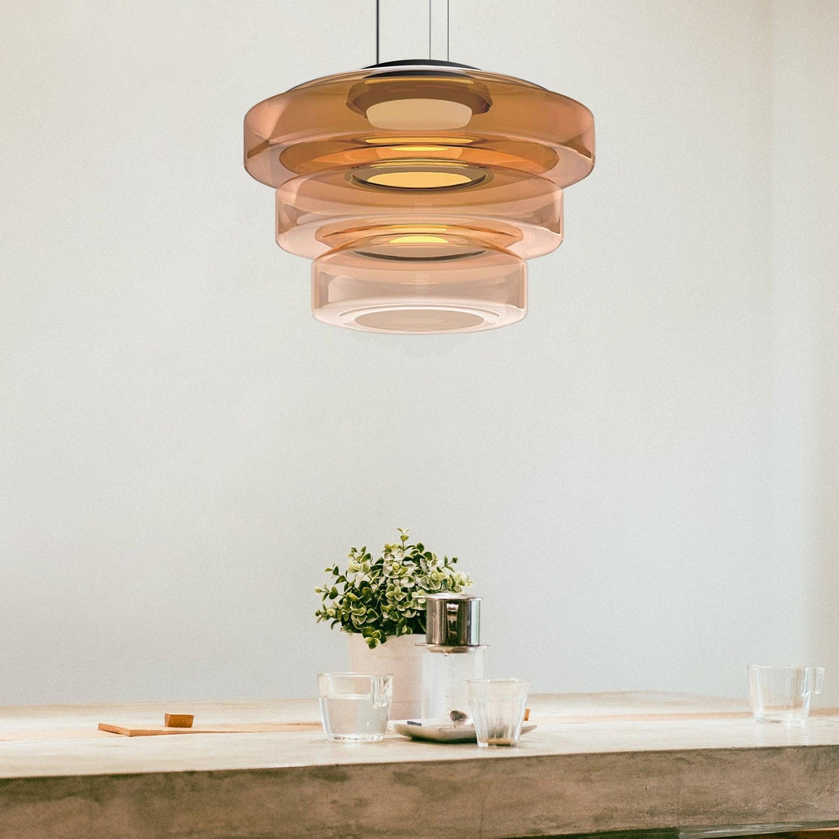 Strato Mouth-Blown Glass Disc Pendant Light for Dining & Living Room