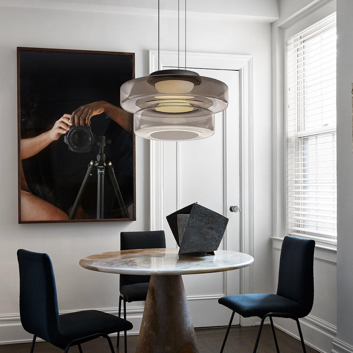 Strato Mouth-Blown Glass Disc Pendant Light for Dining & Living Room