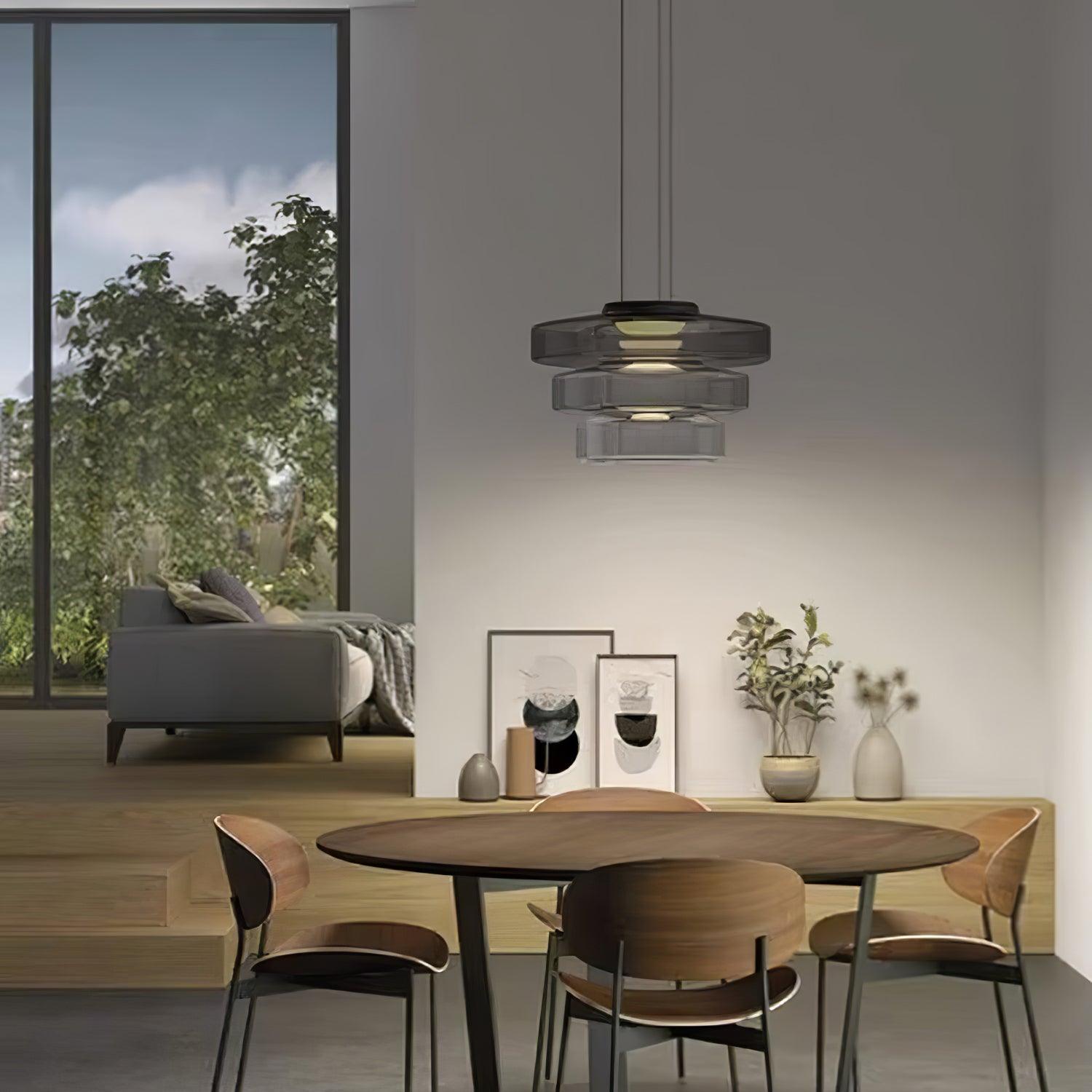 Strato Mouth-Blown Glass Disc Pendant Light for Dining & Living Room