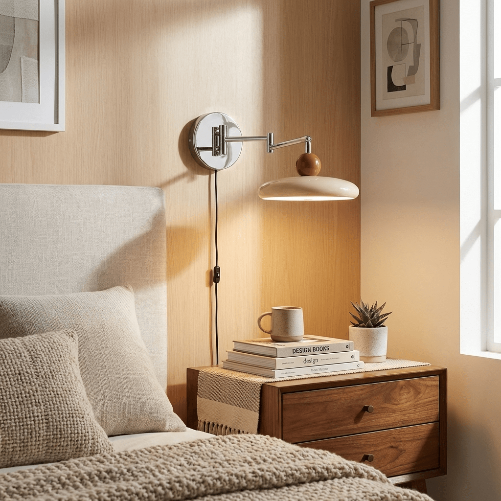 Elin Round Disc Plug-In Wall Sconce – Modern LED Wall Lamp for Bedroom