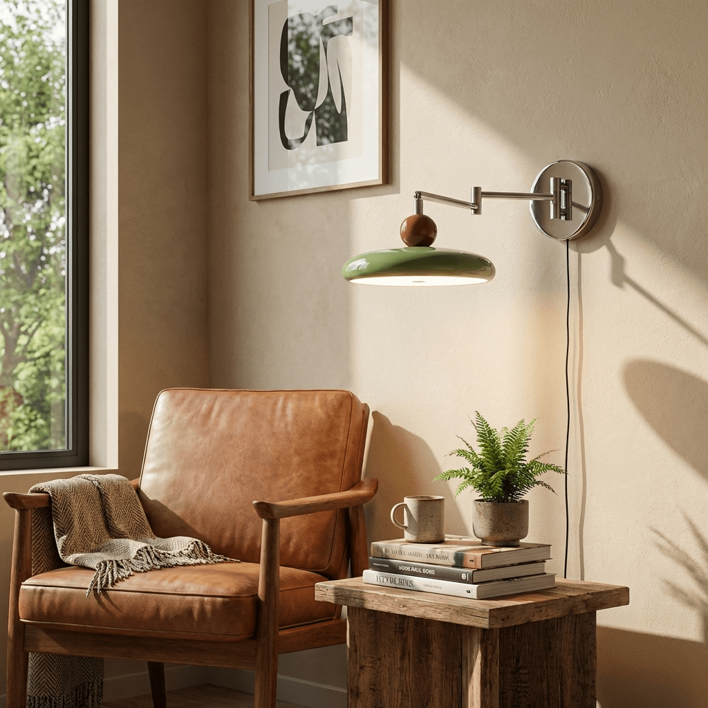 Elin Round Disc Plug-In Wall Sconce – Modern LED Wall Lamp for Bedroom