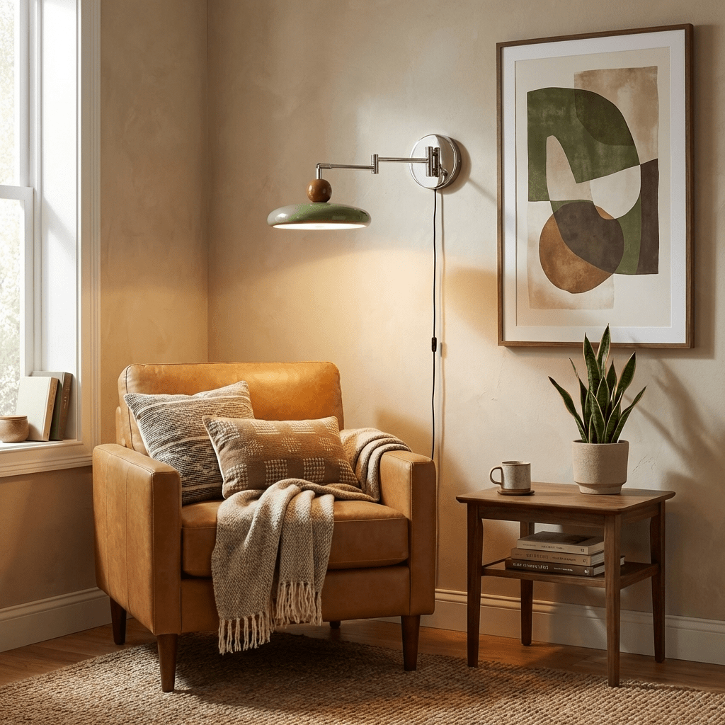 Elin Round Disc Plug-In Wall Sconce – Modern LED Wall Lamp for Bedroom