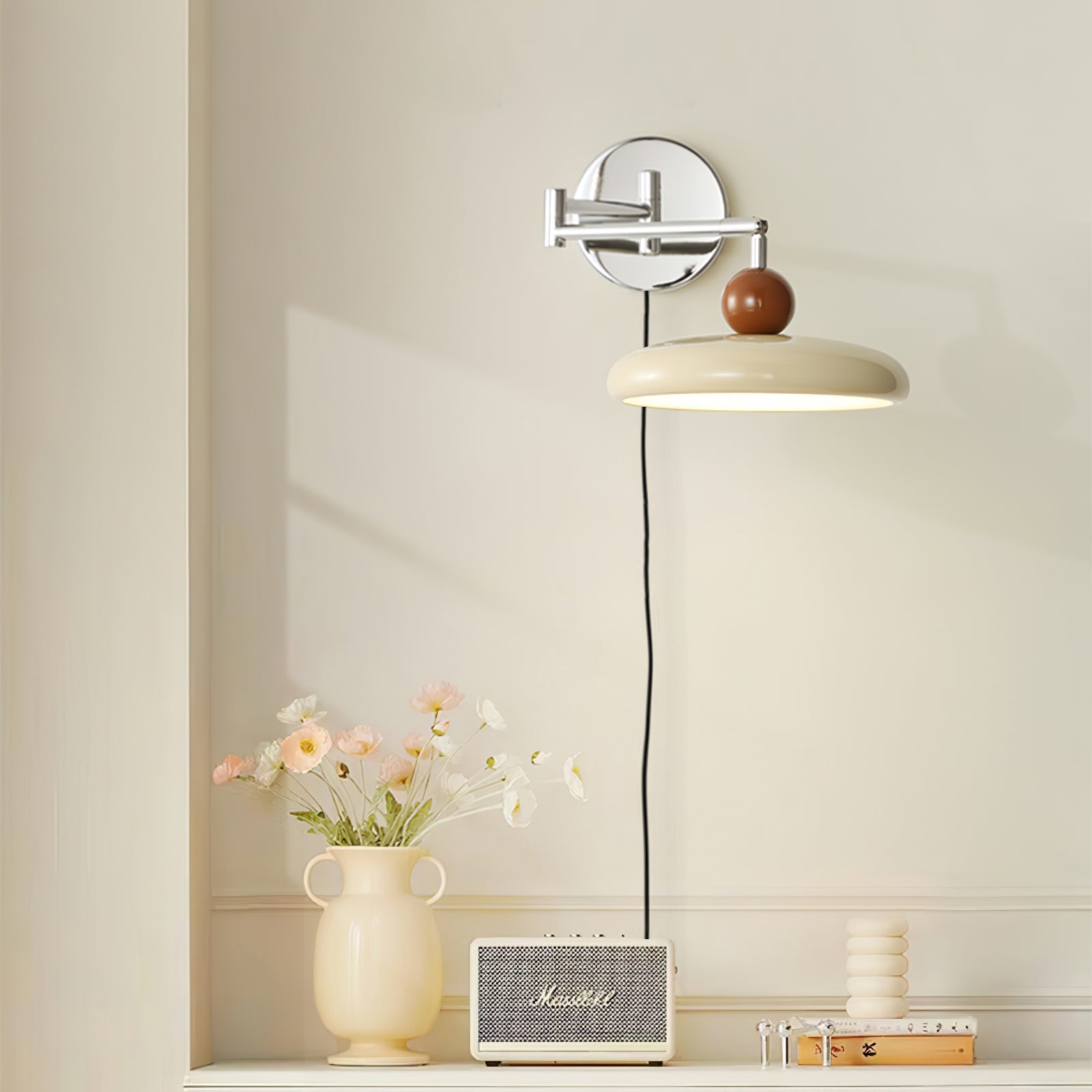 Elin Round Disc Plug-In Wall Sconce – Modern LED Wall Lamp for Bedroom