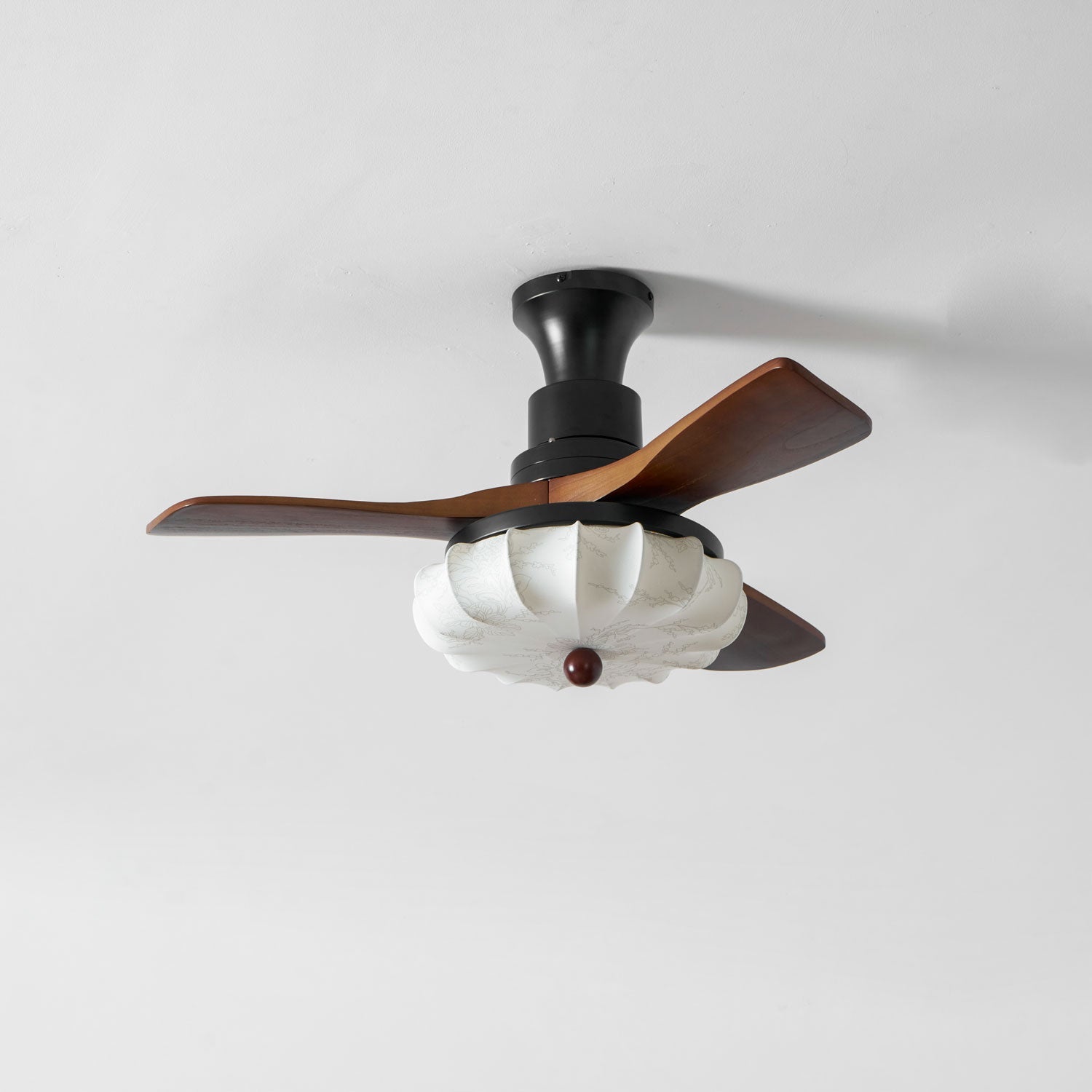 Hasu Walnut Wood Fabric Shade Ceiling Fan for Living Room & Bedroom