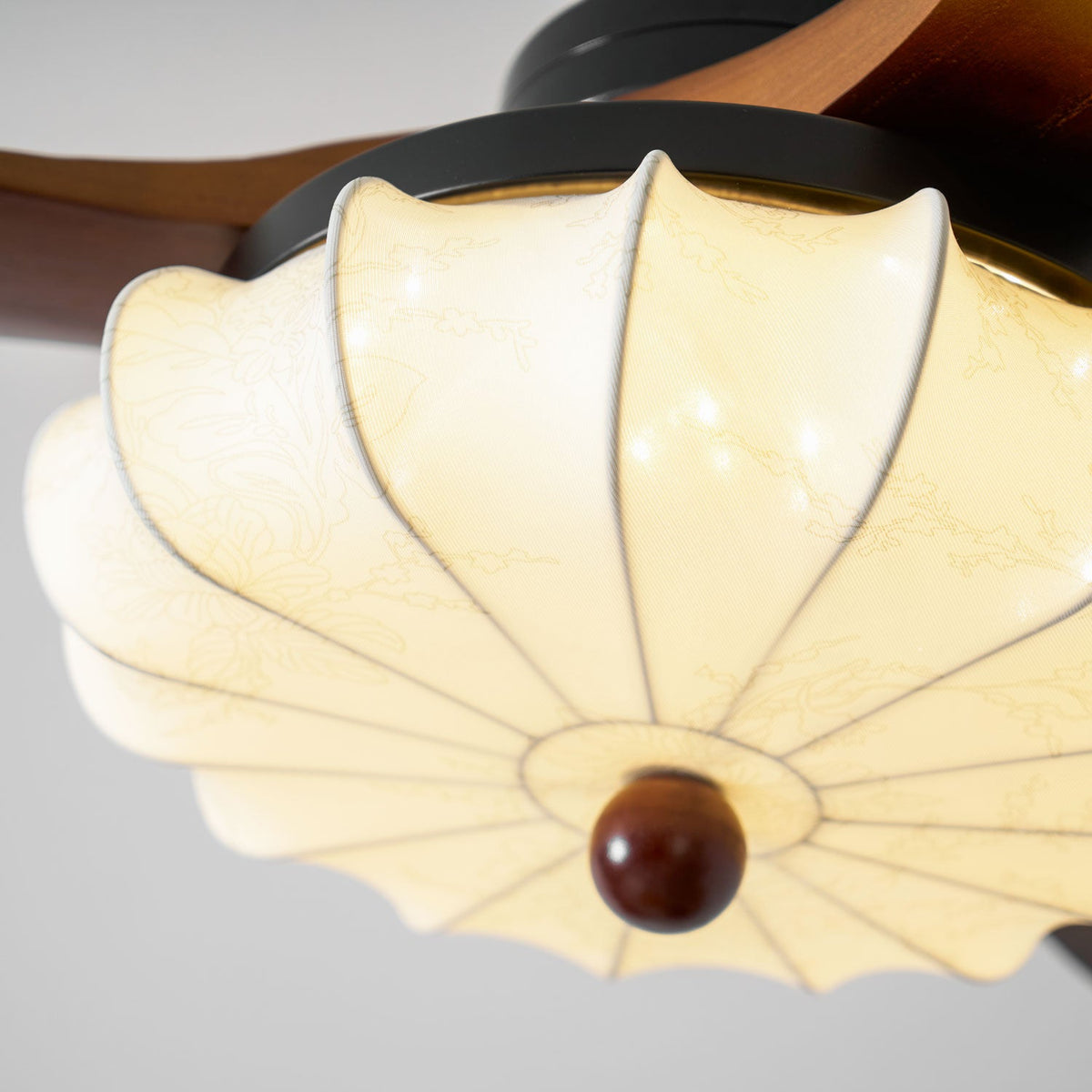 Hasu Walnut Wood Fabric Shade Ceiling Fan for Living Room & Bedroom