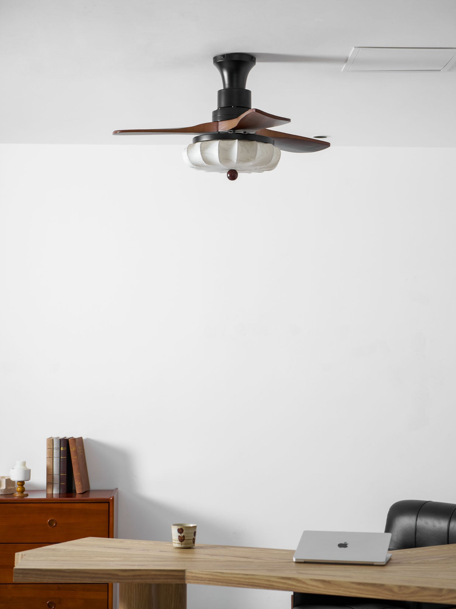 Hasu Walnut Wood Fabric Shade Ceiling Fan for Living Room & Bedroom