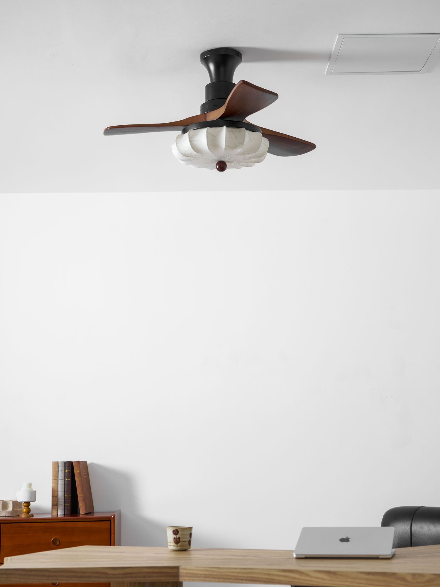 Hasu Walnut Wood Fabric Shade Ceiling Fan for Living Room & Bedroom