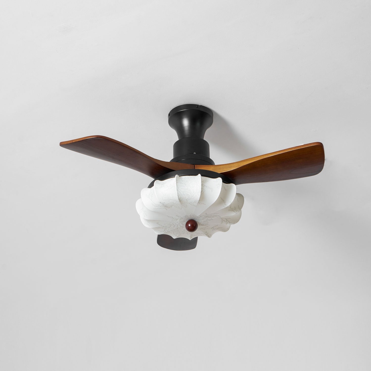 Hasu Walnut Wood Fabric Shade Ceiling Fan for Living Room & Bedroom