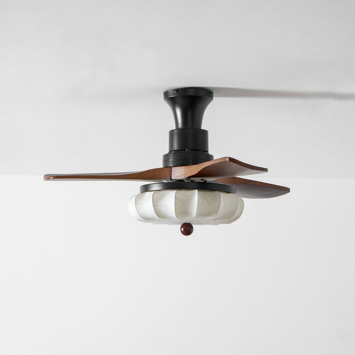 Hasu Walnut Wood Fabric Shade Ceiling Fan for Living Room & Bedroom