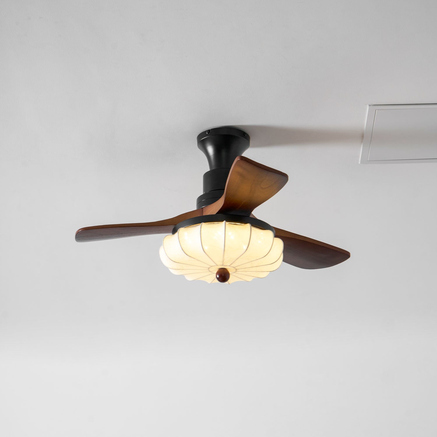 Hasu Walnut Wood Fabric Shade Ceiling Fan for Living Room & Bedroom