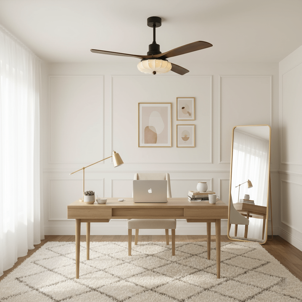 Hasu Walnut Wood Fabric Shade Ceiling Fan for Living Room & Bedroom