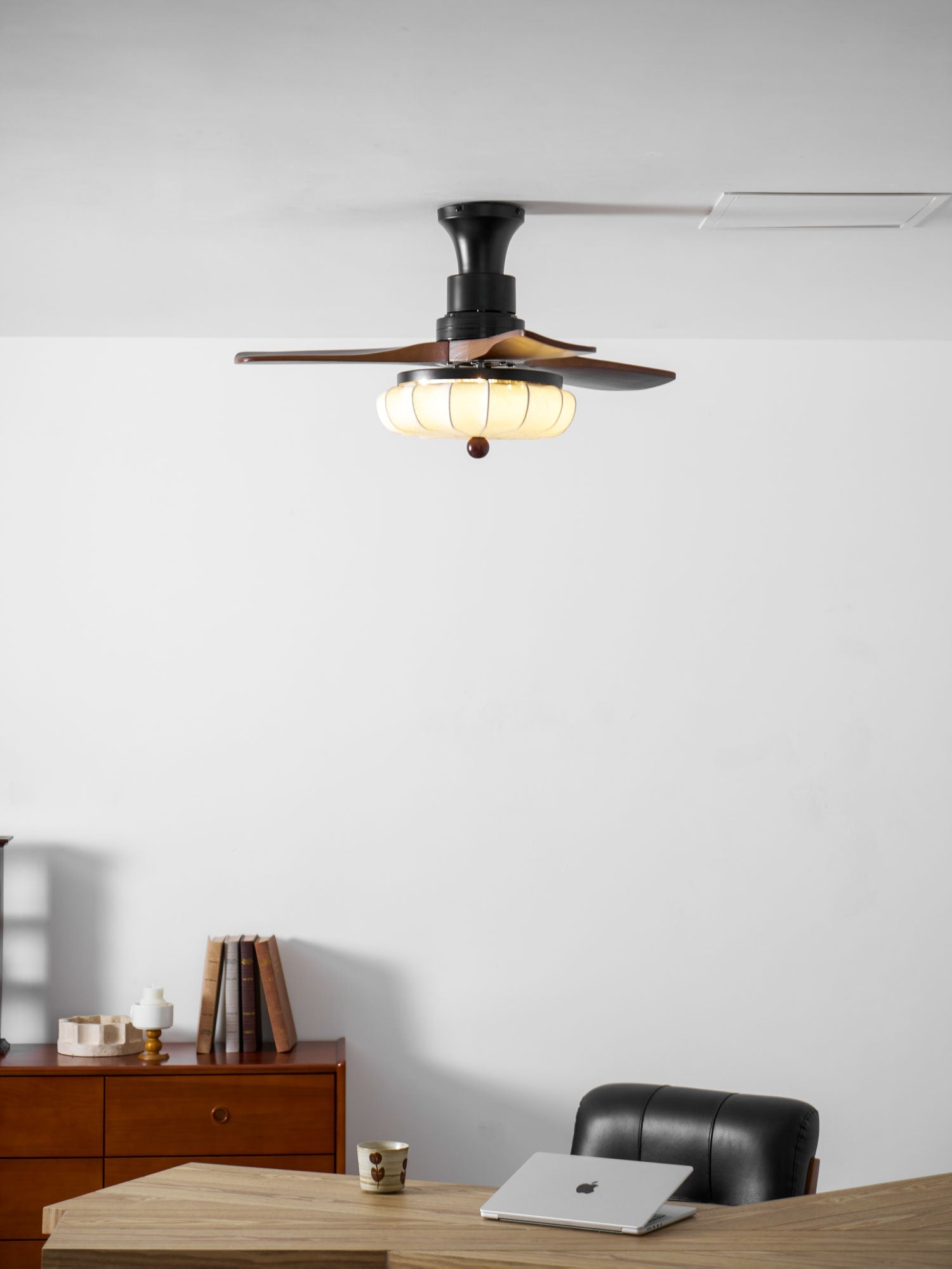 Hasu Walnut Wood Fabric Shade Ceiling Fan for Living Room & Bedroom