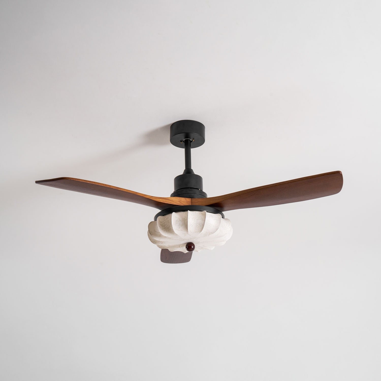 Hasu Walnut Wood Fabric Shade Ceiling Fan for Living Room & Bedroom