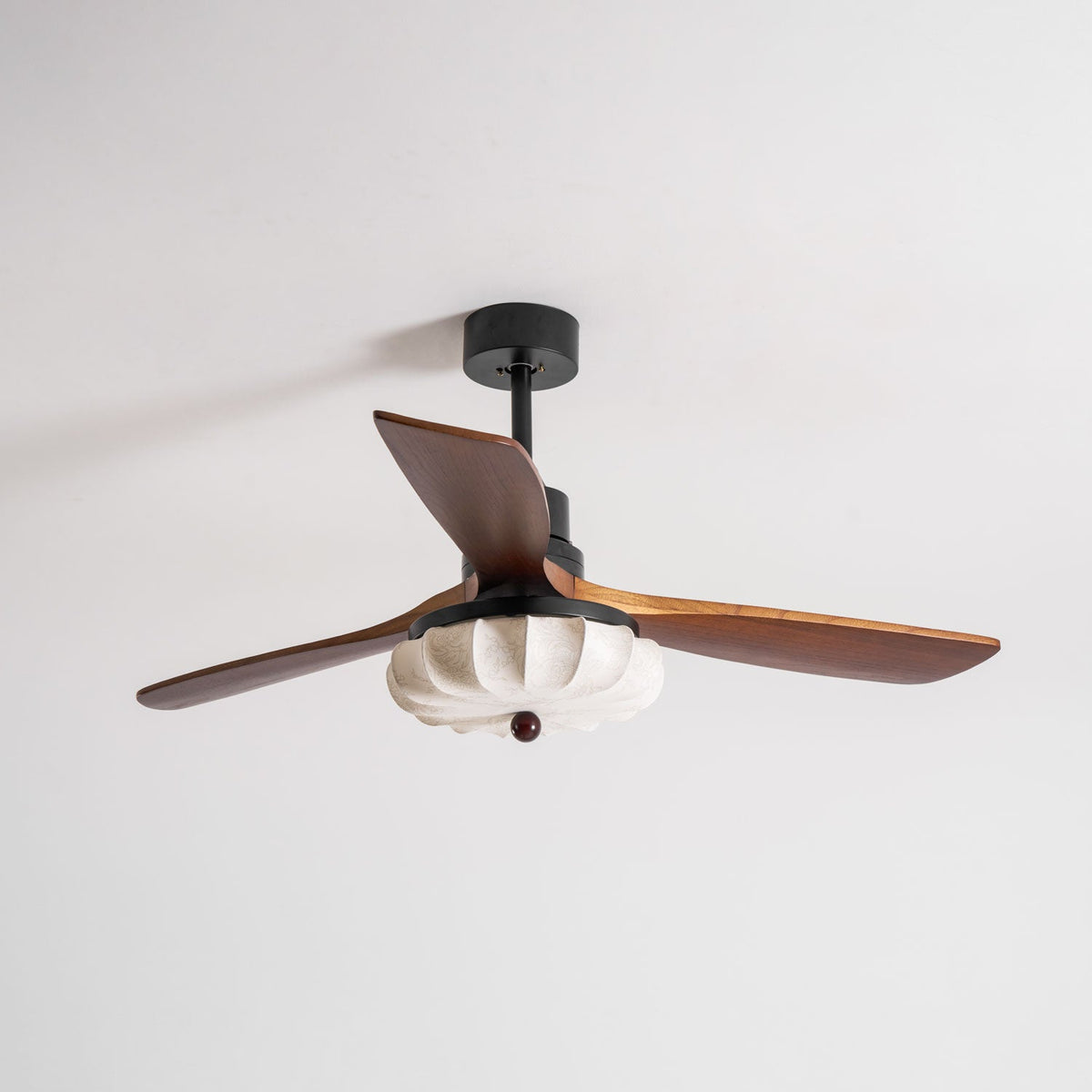 Hasu Walnut Wood Fabric Shade Ceiling Fan for Living Room & Bedroom