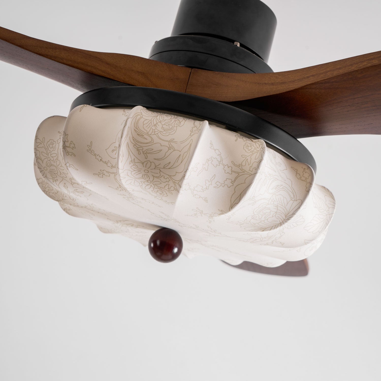 Hasu Walnut Wood Fabric Shade Ceiling Fan for Living Room & Bedroom