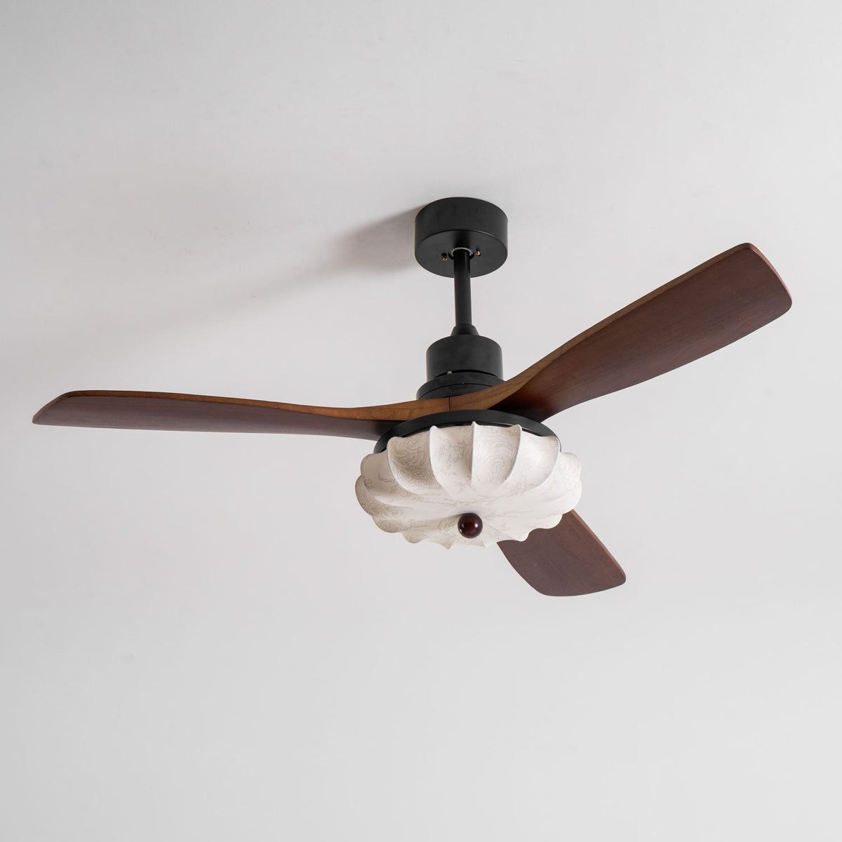 Hasu Walnut Wood Fabric Shade Ceiling Fan for Living Room & Bedroom
