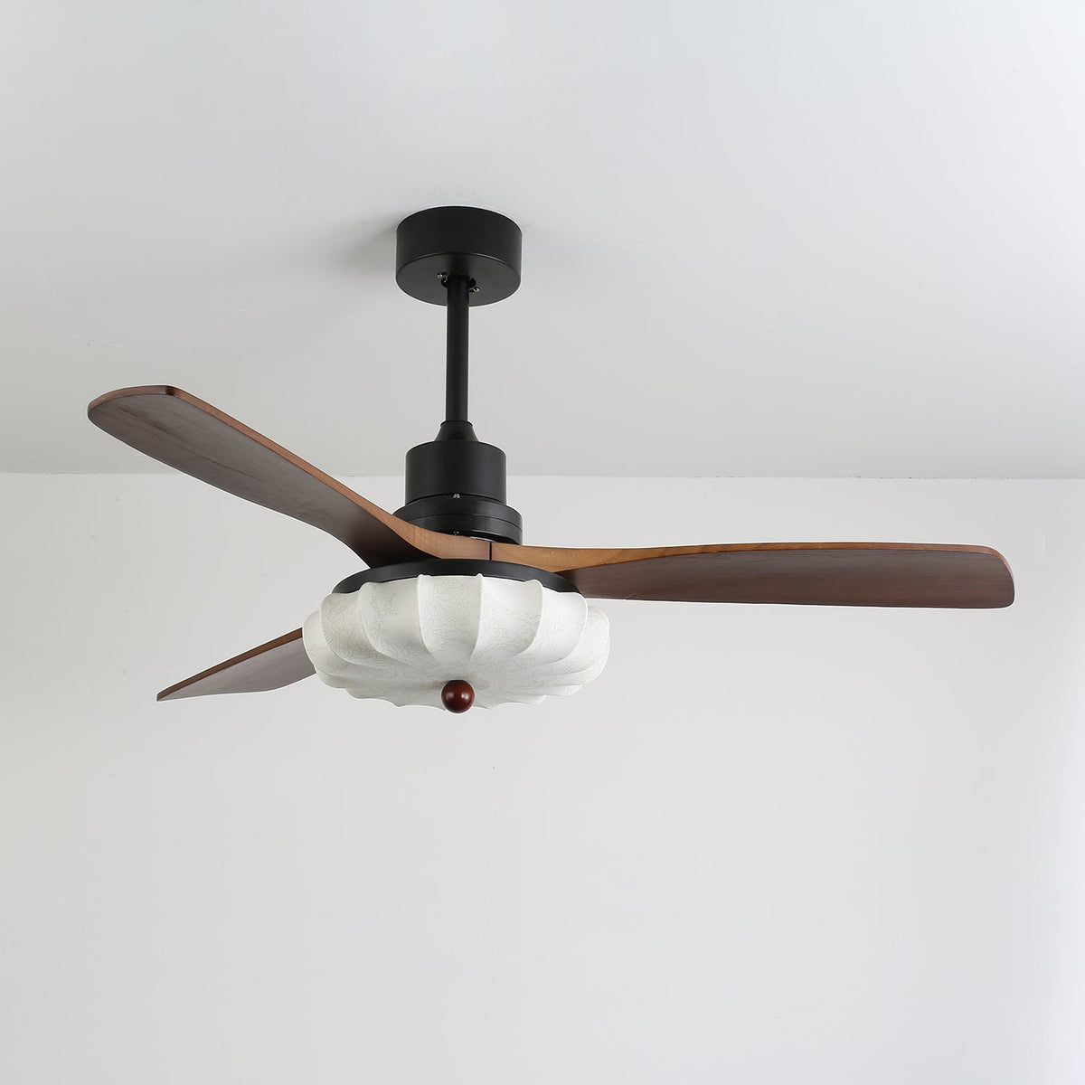 Hasu Walnut Wood Fabric Shade Ceiling Fan for Living Room & Bedroom