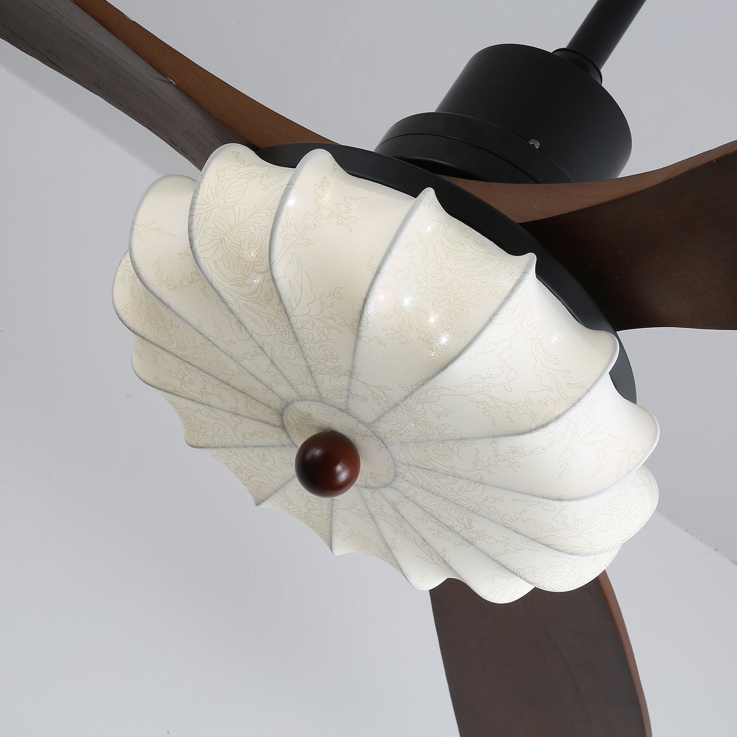 Hasu Walnut Wood Fabric Shade Ceiling Fan for Living Room & Bedroom